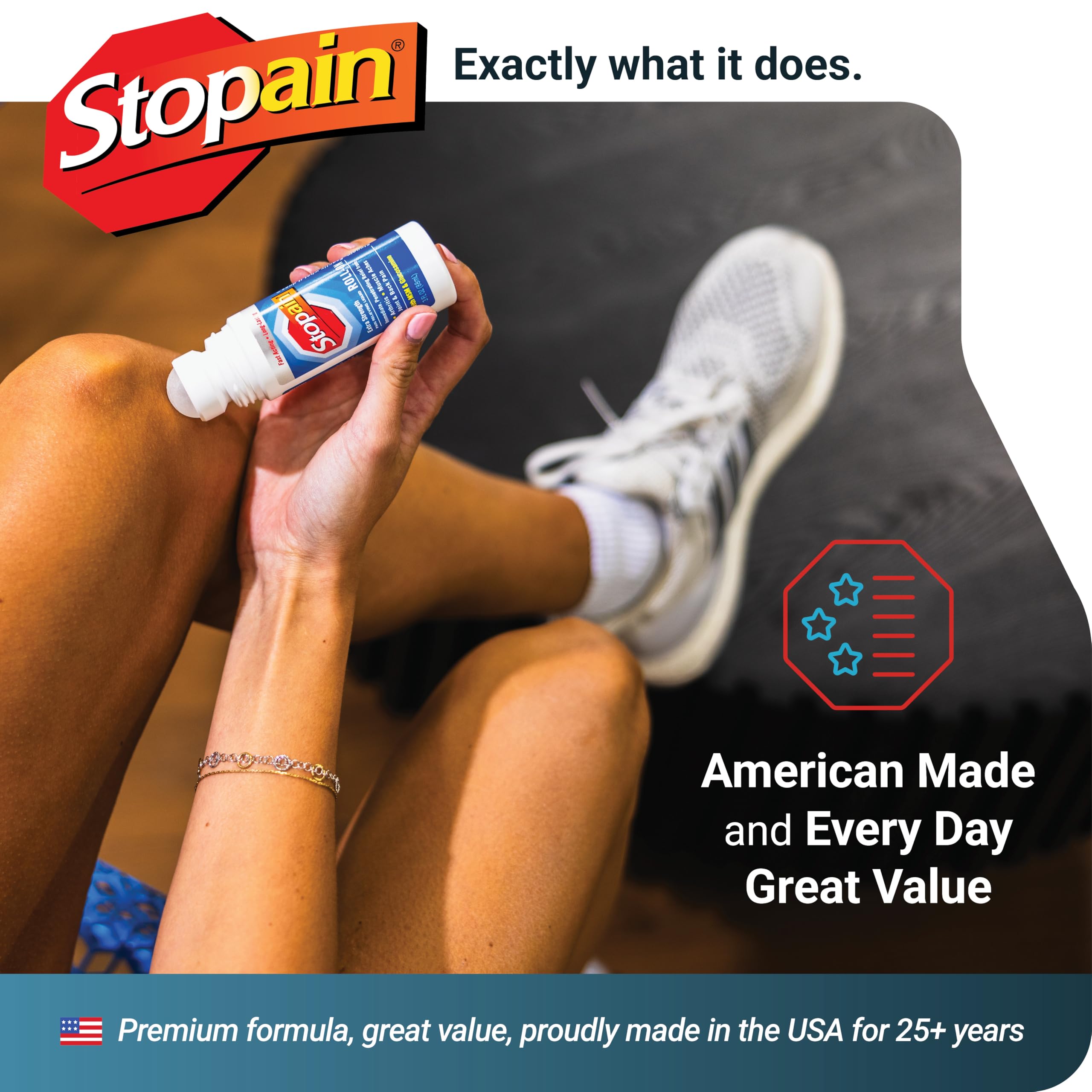 Stopain Pain Relief Roll On Gel 3oz, USA Made, Max Strength Fast Acting with MSM, Glucosamine, Menthol for Arthritis, Lower Back, Knee, Neck, HSA FSA Approved OTC Topical Analgesic Products StopainAu supplements