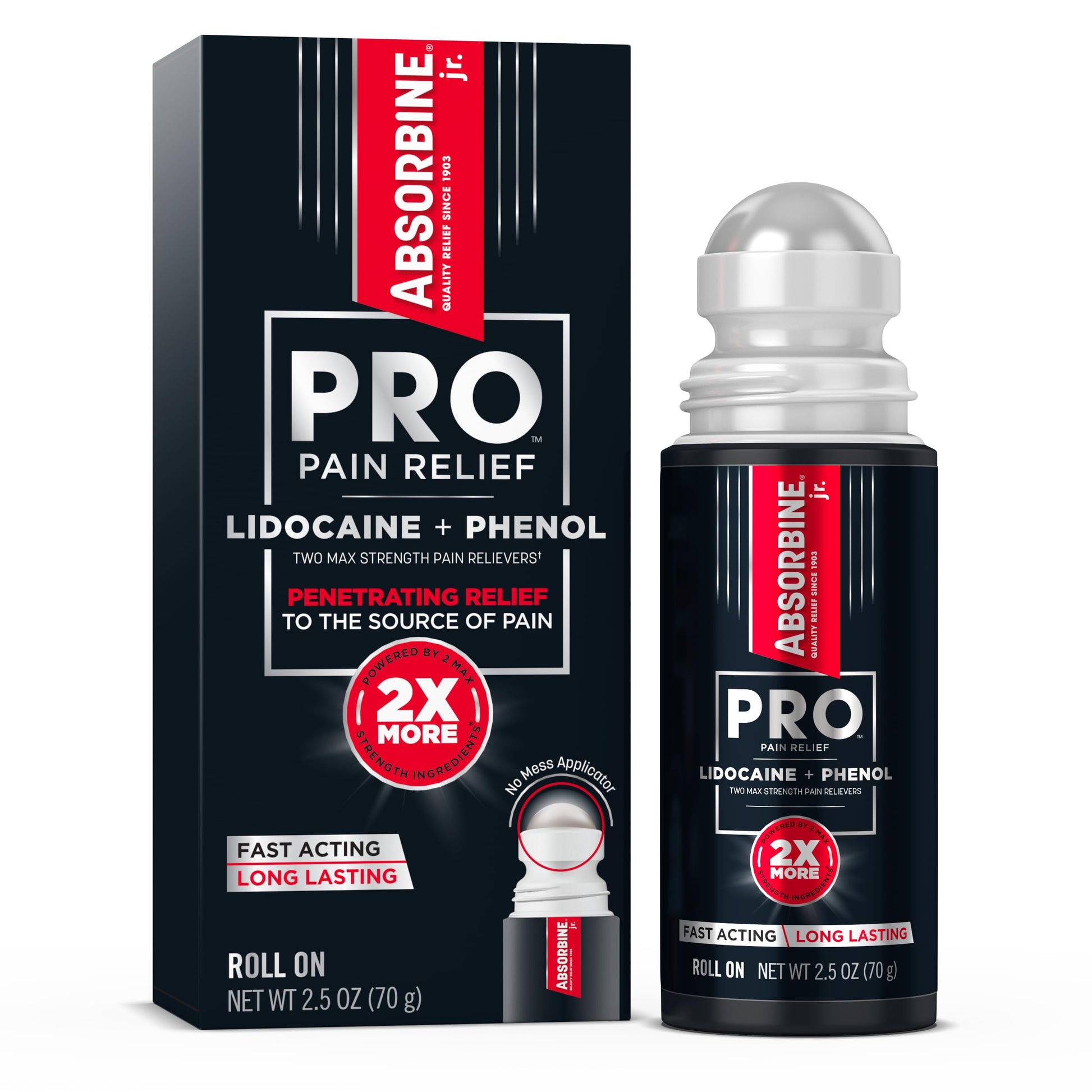 Absorbine Jr. PRO Maximum Strength Lidocaine Roll-On for Targeted Nerve and Muscle Pain Relief, 4% Lidocaine + 1.5% Phenol, Fast Acting & Long Lasting, 2.5 oz ABSORBINE JR.Au supplements