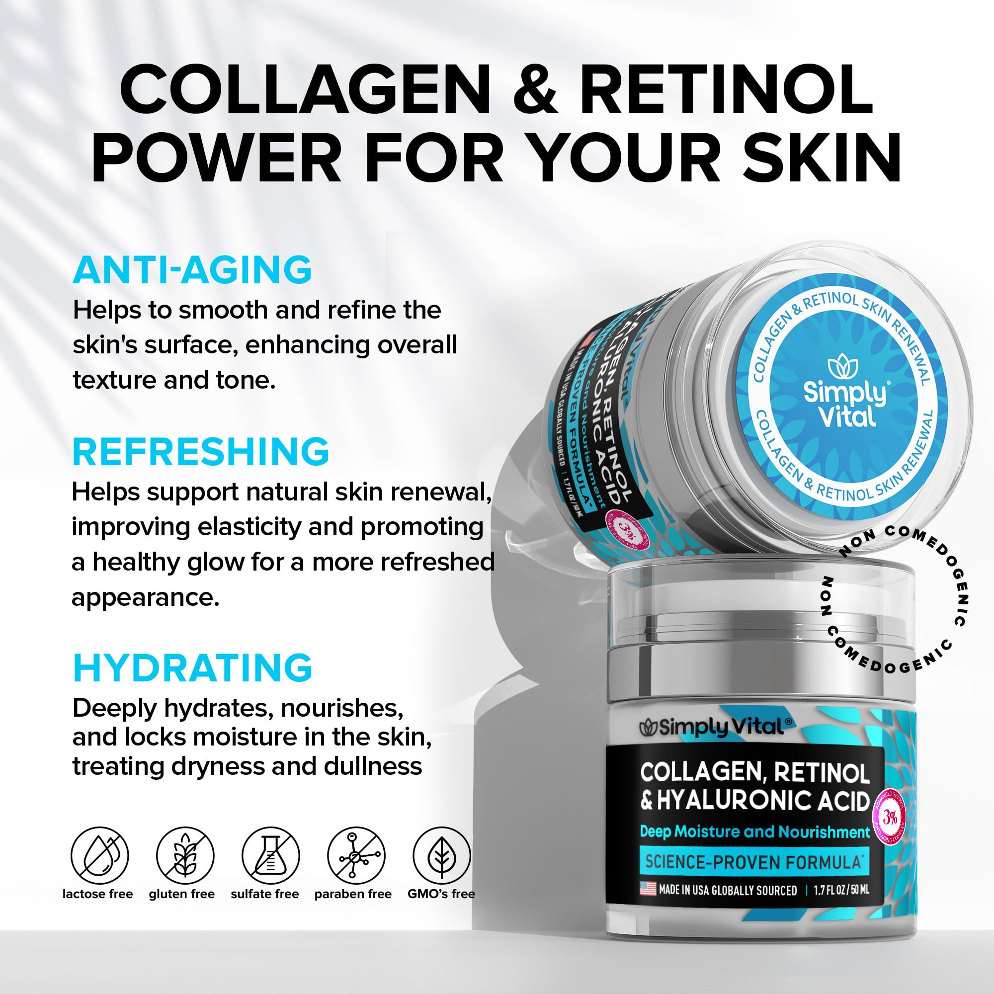 Anti-Aging Face Moisturizer with Retinol, Collagen & Hyaluronic Acid - Made in USA - Moisturizer Face Cream for Women & Men - Firming & Hydrating Neck Cream - Day & Night Skin Care - 1.7 fl oz SimplyVitalAu supplements