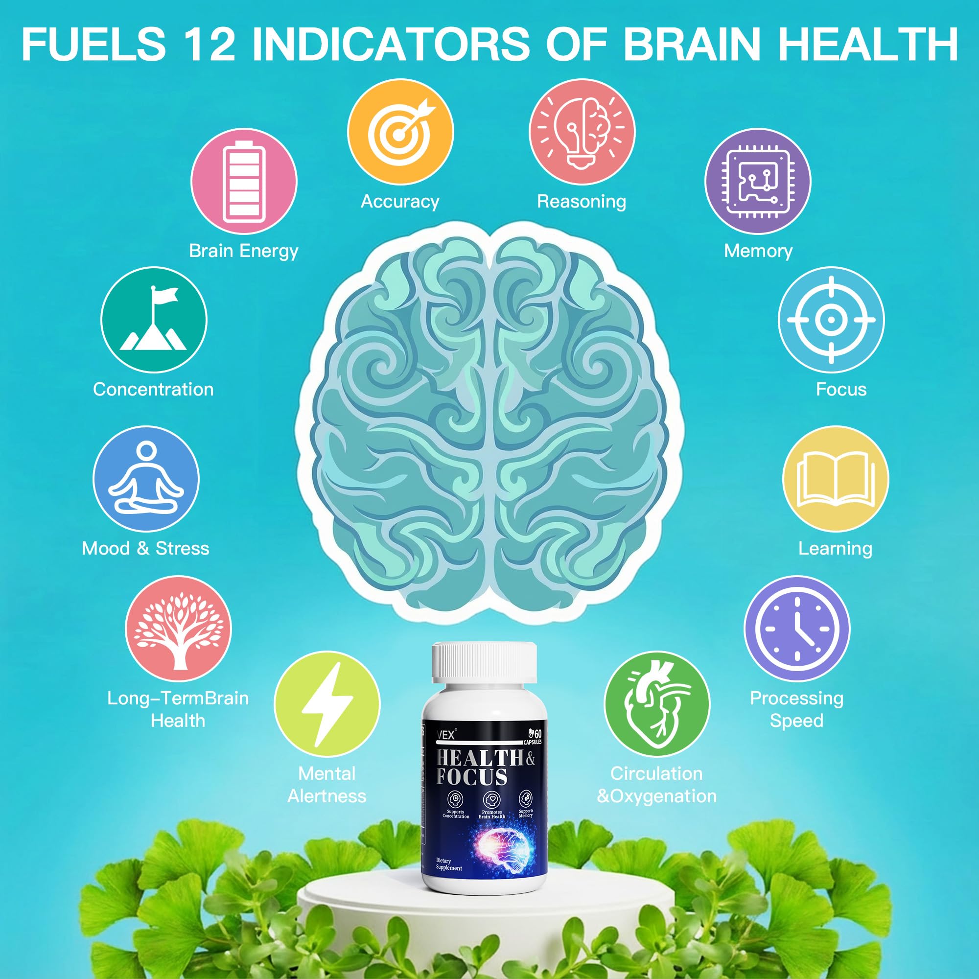 VEX Supplement – Memory & Clarity Support with Folic Acid, Vitamin B, Acetylcysteine, Bacopa Monnieri, Lion’s Mane, Ginkgo Biloba & Black Pepper – Cognitive, 60 Capsules VEXAu supplements