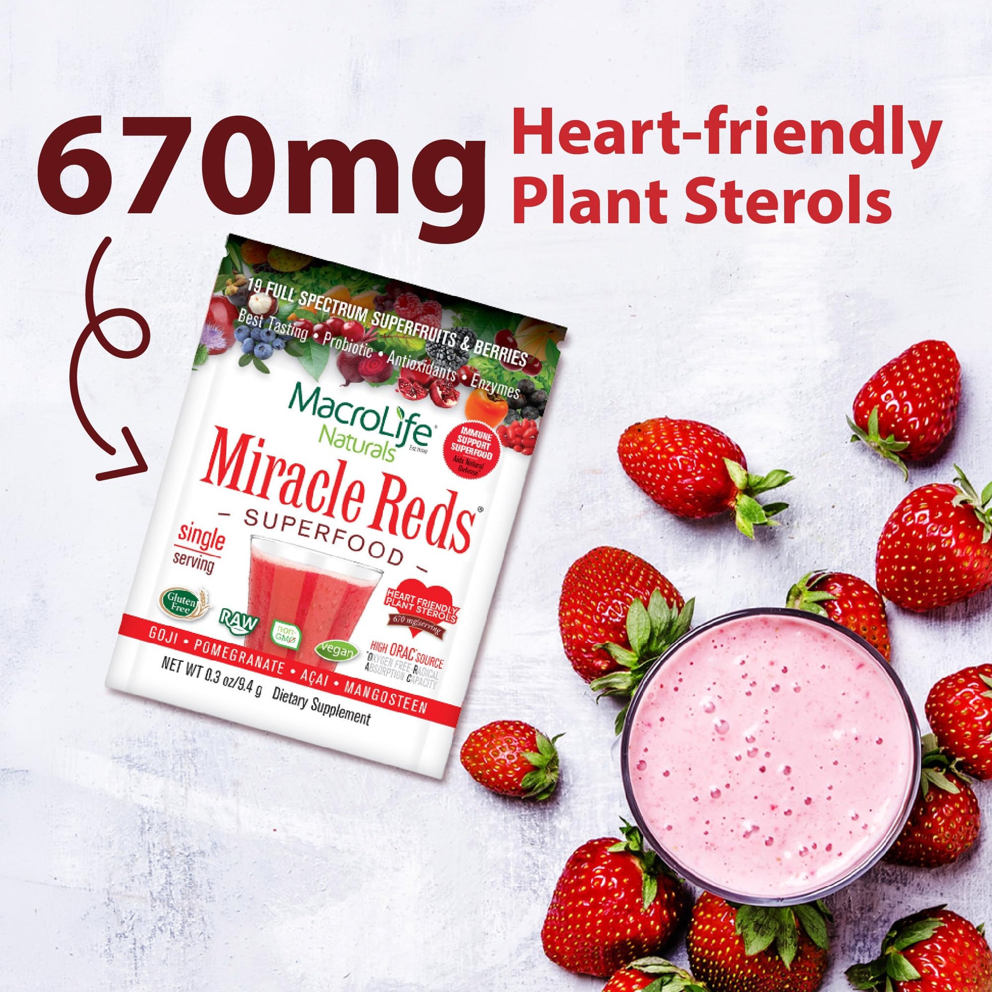 MacroLife Naturals Miracle Reds Superfood Powder 19 Blended Fruit & Berry Polyphenols Enzymes Probiotics & Antioxidants Supplement - Raw Non-GMO & Vegan Whole Food Vitamins - 12 Packet Servings MacroLife NaturalsAu supplements