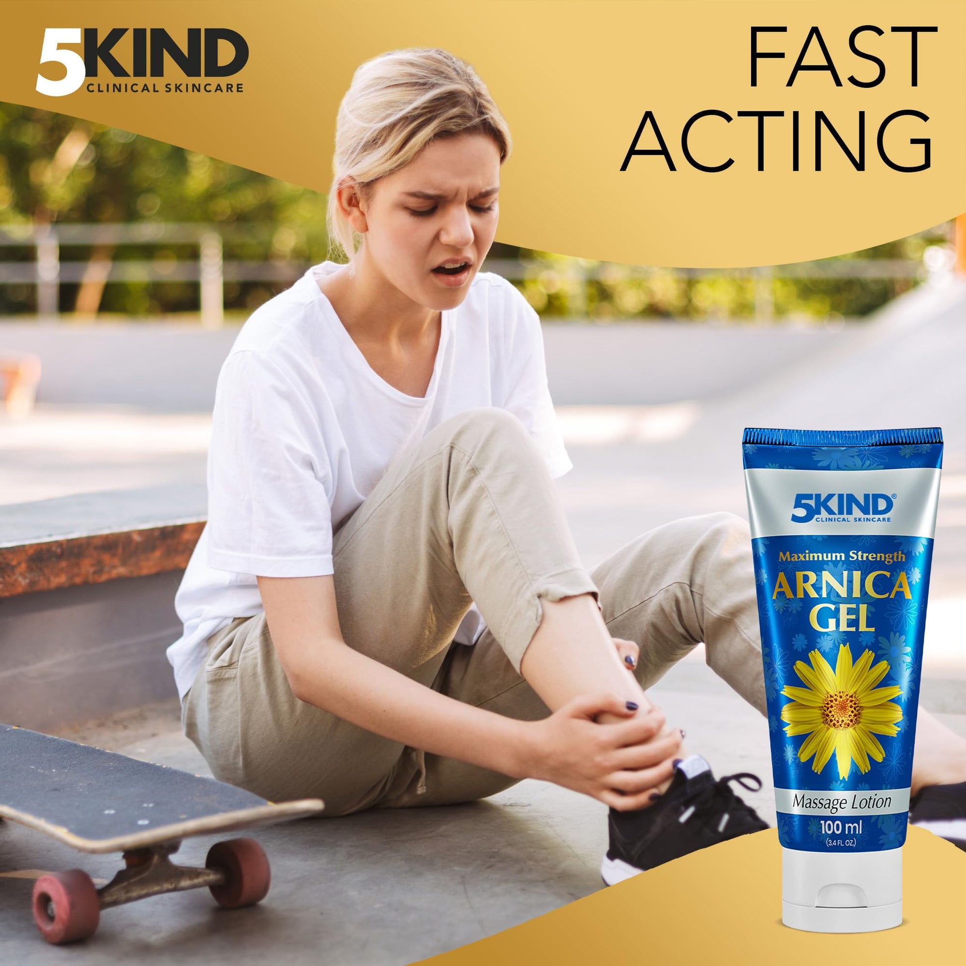 5kind Maximum Strength Arnica Bruise Gel 3.4 Fl Oz - Arnica Gel for Bruising and Swelling - Arnica Montana Gel with High Concentration Extract - Non-Greasy Formula 5kind clinical skincareAu supplements