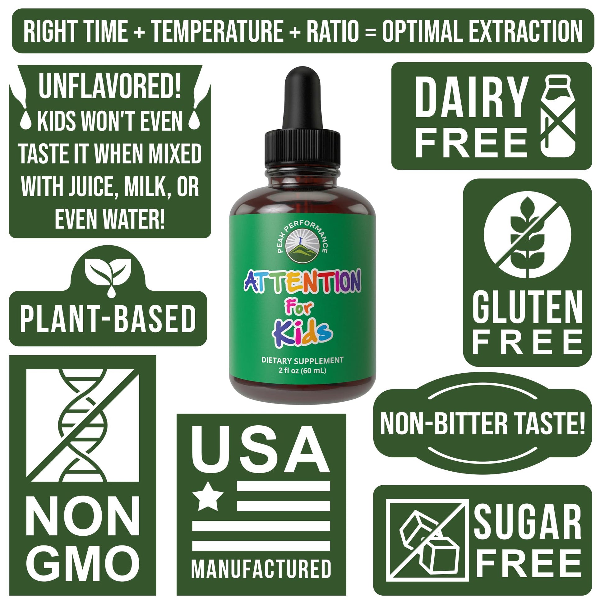 Kids Focus Drops. Attention Deficit Liquid Supplement for Concentration, Attention, Brain, Memory. No Bitter Taste. Natural Non-Habit Forming Sugar Free 7-in-1 Vegan Nootropic for Children, Teenagers Peak PerformanceAu supplements