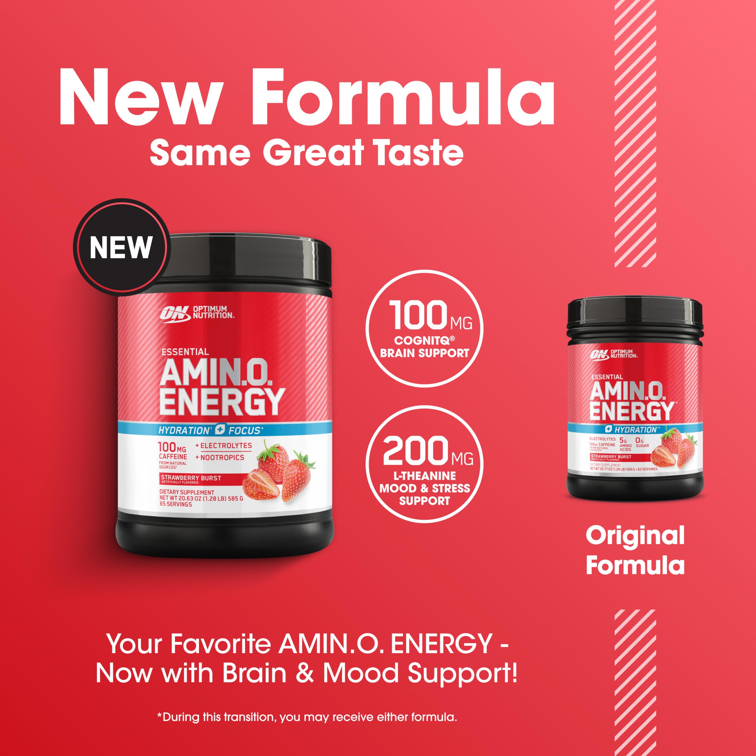 Optimum Nutrition Amino Energy Powder Plus Focus, with BCAA, Electrolytes, and Caffeine, Strawberry Burst, 65 Servings Optimum NutritionAu supplements