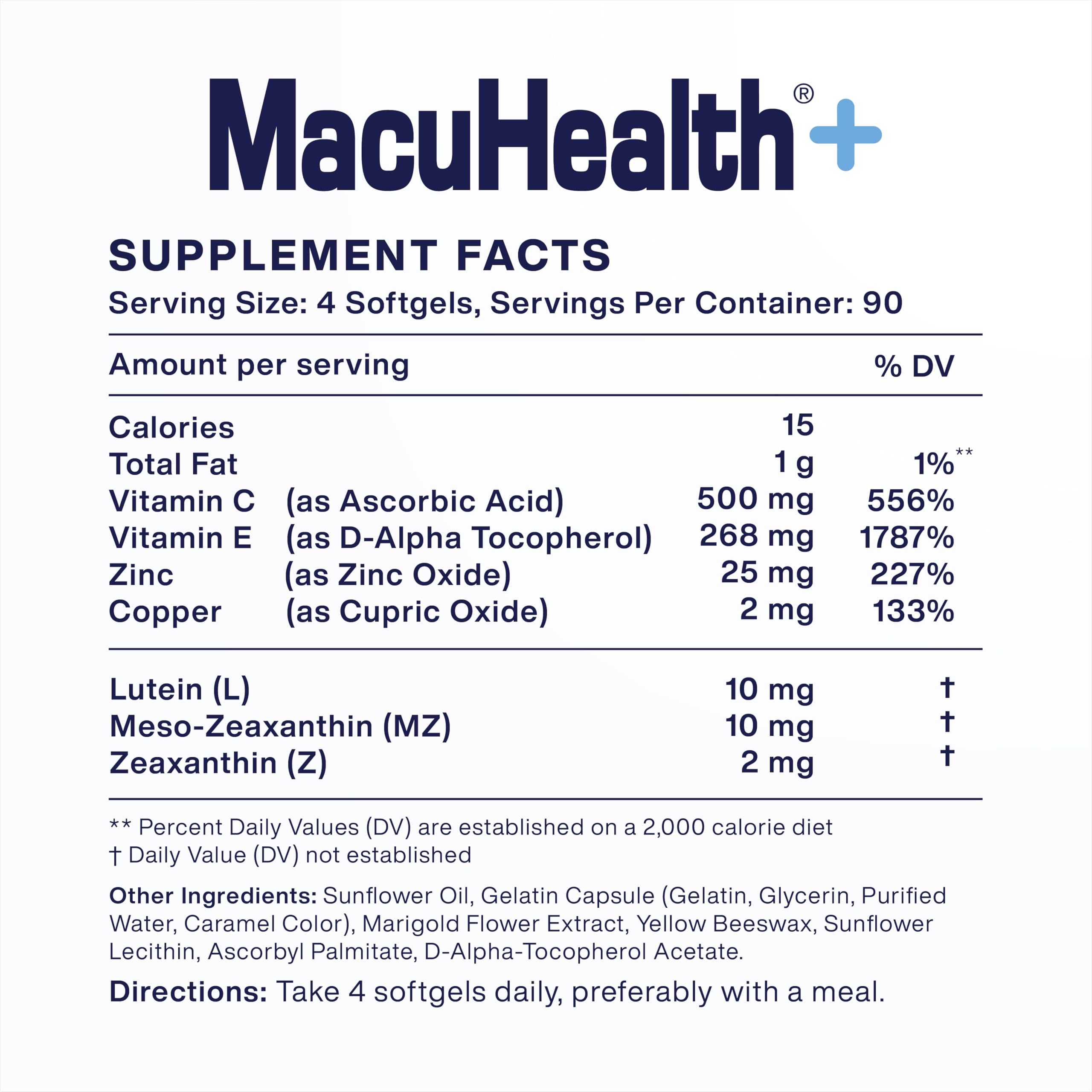 Macuhealth Plus+ Eye Vitamins Supplement for Adults - 90 Day Supply with Lutein, Zeaxanthin, and Meso-Zeaxanthin