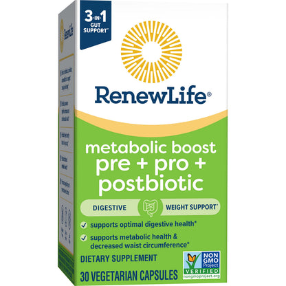 Renew Life Metabolic Boost Pre + Pro + Postbiotic; Prebiotics, Probiotics and Postbiotics Renew LifeUS supplements