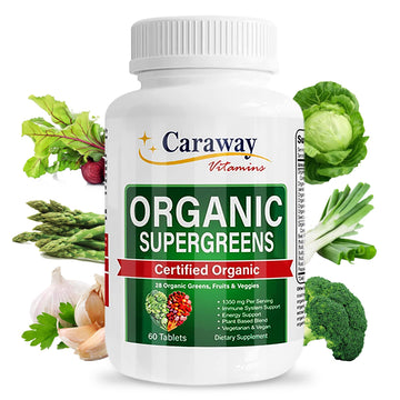 Organic Superfoods Vitamins Super Greens Complex by Caraway Vitamins 1,350 mg per Serving 28 Fruits Vegetables Greens 60 Count Tablets Non-GMO Natural for Men & Women Caraway VitaminsAu supplements