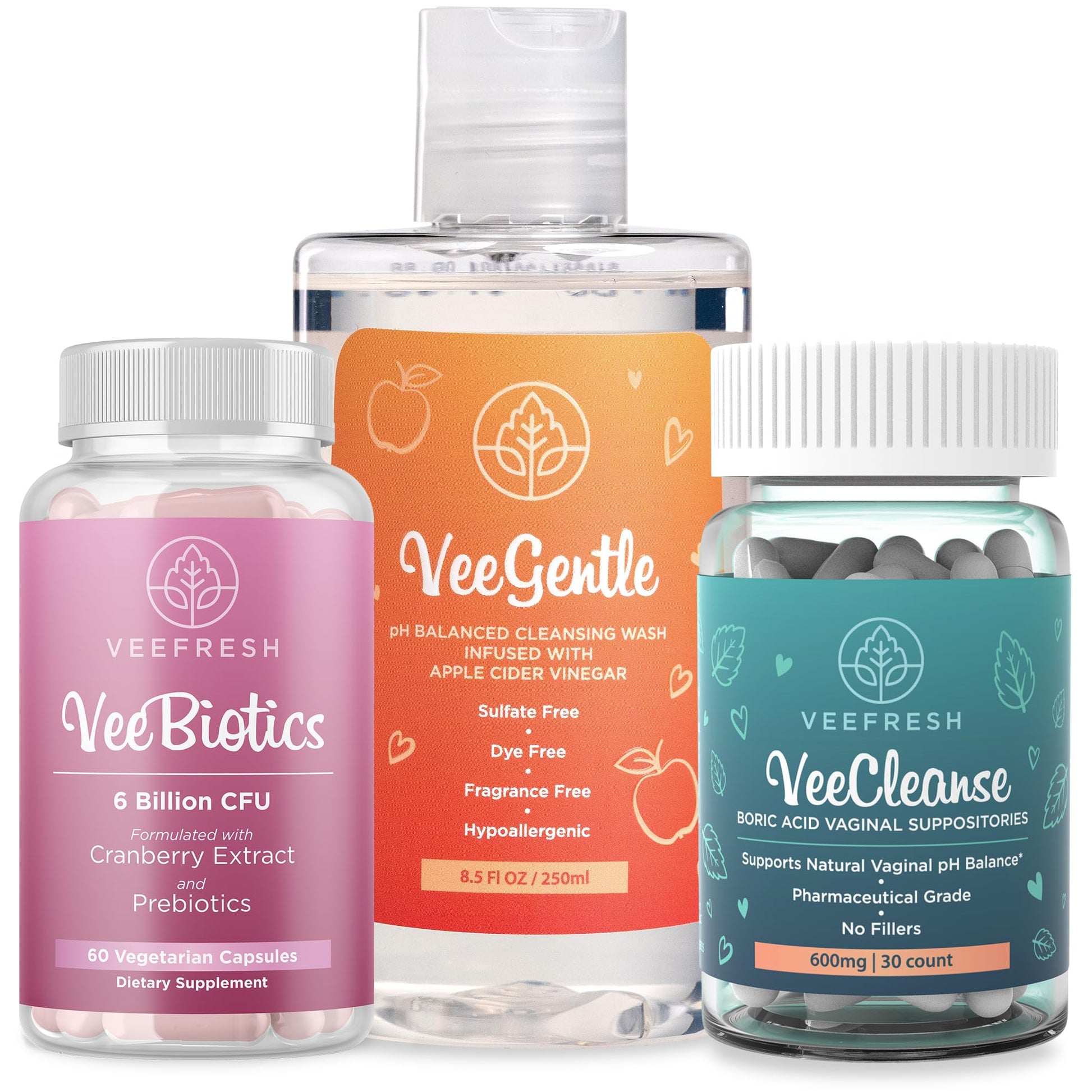 VeeBalance Bundle – Boric Acid Suppositories, Feminine Wash & Cranberry Probiotics for Women – pH Balance & Freshness Support VeeFreshUS supplements