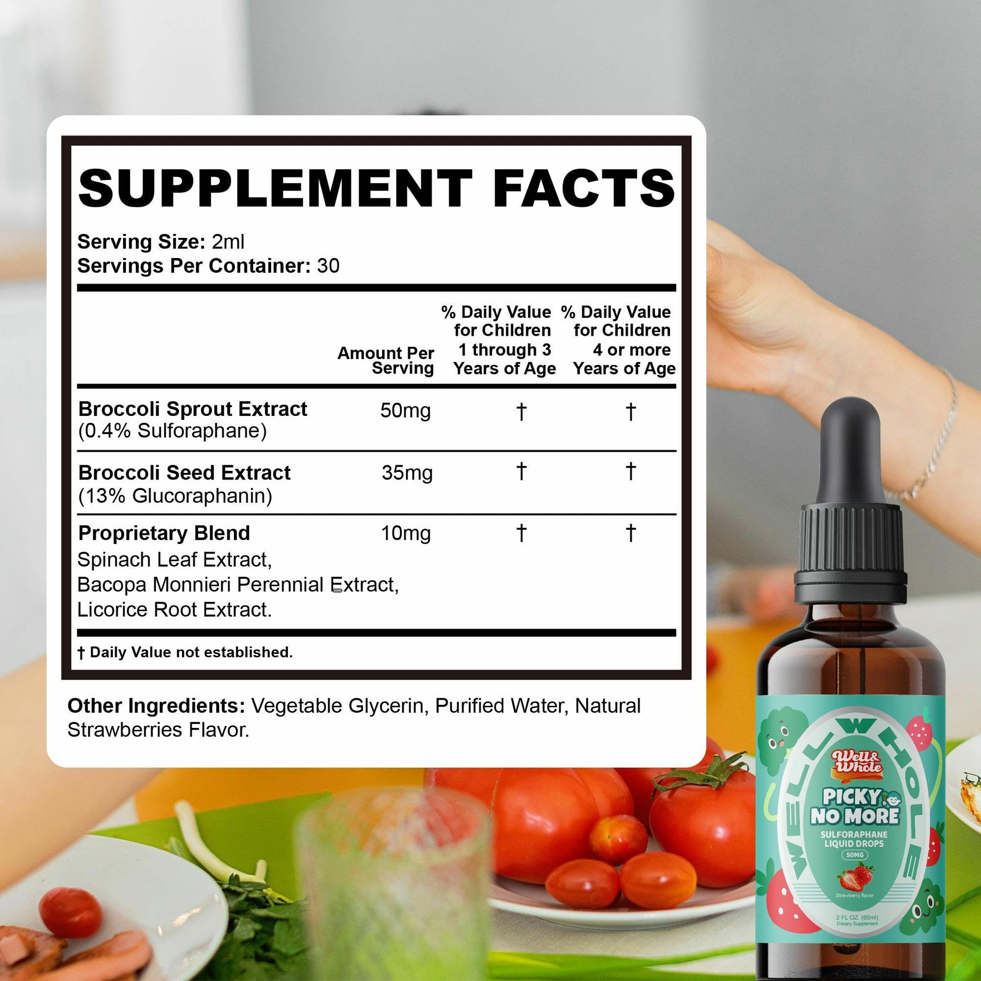 Well&Whole Sulforaphane Kids Liquid Supplement – Pick No More Broccoli Sprout Extract Drops, Hidden Greens for Picky Eaters, Daily Nutrition Support, Sugar-Free, Vegan, 60mL Well&WholeAu supplements