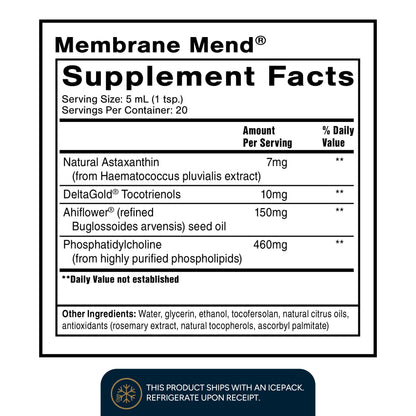Quicksilver Scientific Membrane Mend - Brain, Cellular & Healthy Aging Support with Phosphatidyl Choline (PC), Vitamin E Tocotrienols, Ahiflower Oil & Astaxanthin Supplements (3.38oz / 100ml) Quicksilver ScientificUS supplements