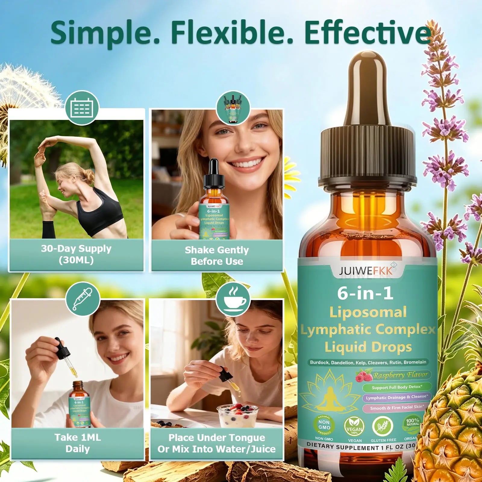 Lymphatic Drainage Drops, 6-IN-1 Lymphatic Complex w. Burdock Dandelion Kelp Cleavers, New Maximum Potency Lymph System Support for Bloat Balance Cortisol Immune Full Body Detox & Skin Vitality JUIWEFKKAu supplements