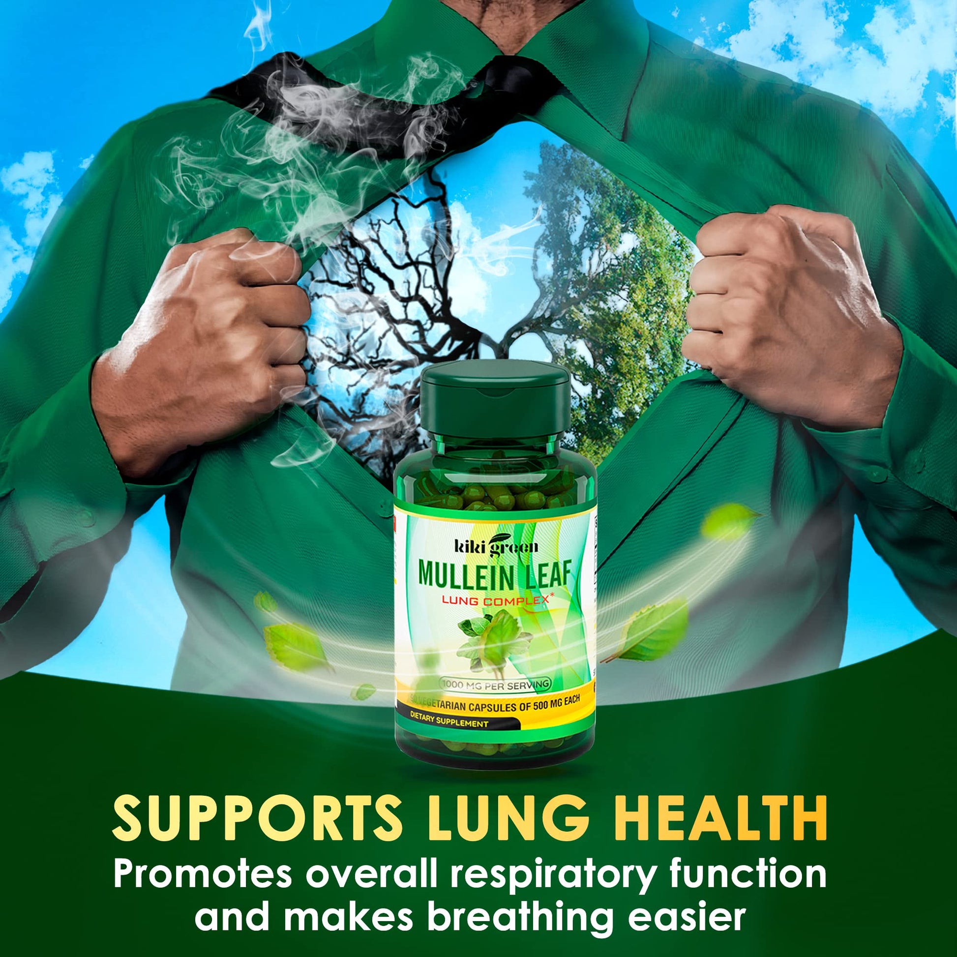 KIKI Green Mullein Leaf Extract Capsules - Herbal Respiratory Supplement - for Lung Cleans KIKI GreenUS supplements