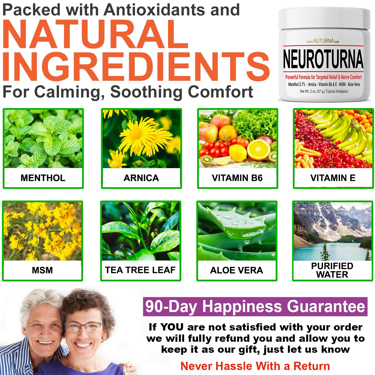 Nuturna Nerve Cream - Fast Acting Comfort for Feet, Hands, Legs & Toes - Ultra Strength Menthol, Arnica, Aloe Vera, MSM - Cooling Soothing Comfort - Non-Greasy, Paraben-Free - 4 oz NuturnaAu supplements