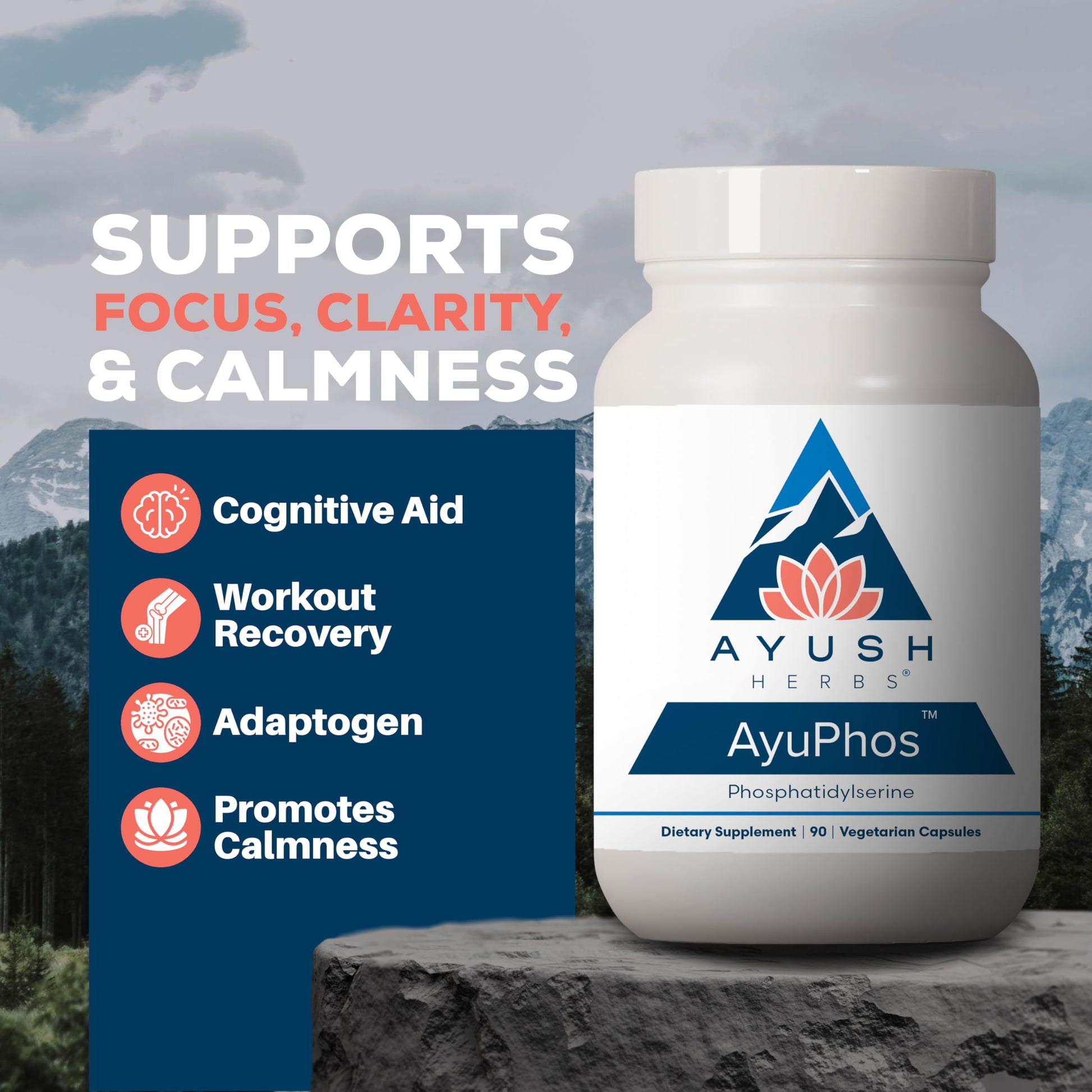 Ayush Herbs AyuPhos - Phosphatidylserine Supplement for Men & Women, Soy-Free Phosphatidyl Serine, Brain, Memory, & Cognitive Support for Adults, 200mg Per Pill - 45 Servings Ayush HerbsAu supplements