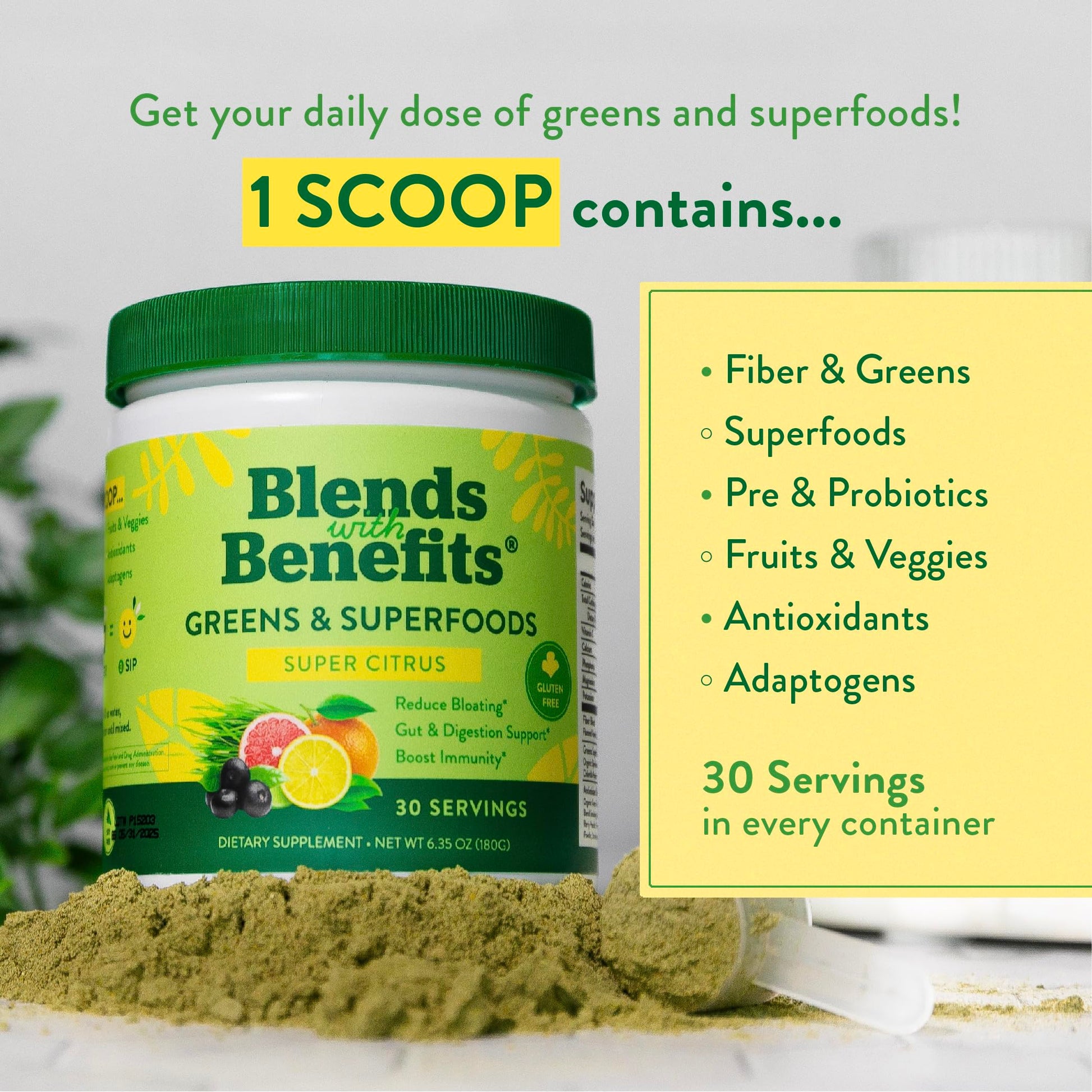 360 Nutrition Blends with Benefits Super Greens Powder w/Probiotics, Digestive Enzymes, Sugar & Gluten Free, Plant Based Superfood Drink Mix for Gut Health, Bloating, Immunity, Overall Health, 6.35 oz 360 NutritionAu supplements