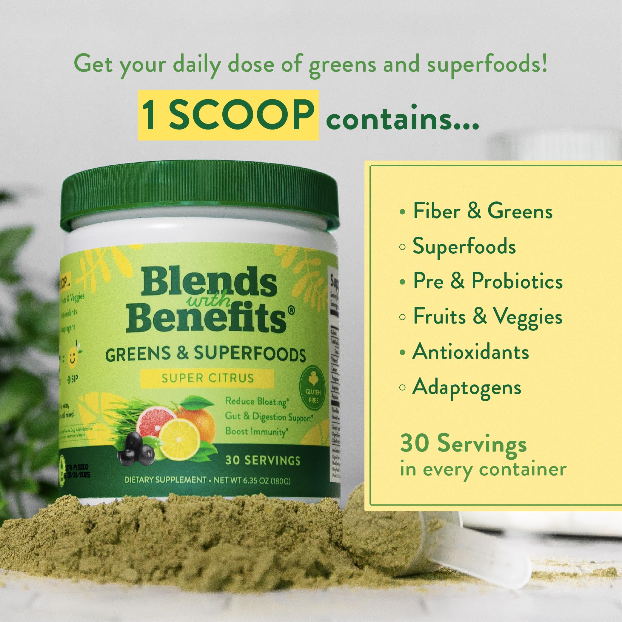360 Nutrition Blends with Benefits Super Greens Powder w/Probiotics, Digestive Enzymes, Sugar & Gluten Free, Plant Based Superfood Drink Mix for Gut Health, Bloating, Immunity, Overall Health, 6.35 oz 360 NutritionAu supplements
