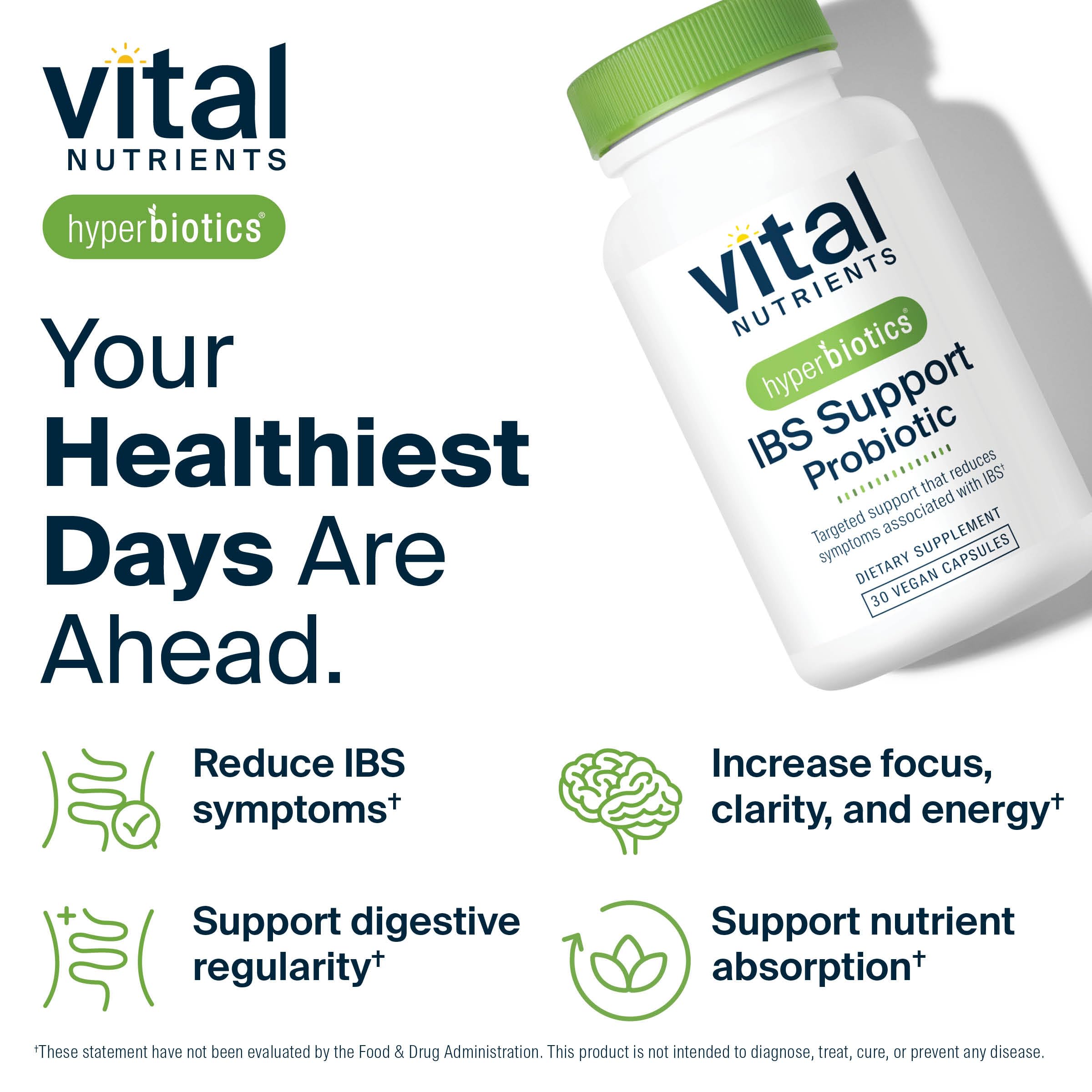 Hyperbiotics Vital Nutrients IBS Probiotic | Reduce Symptoms of IBS* | Clinically Studied Vegan probiotic for IBS Relief from Bloating, Gas, Diarrhea, & Abdominal Discomfort* | 30 Capsules HyperbioticsAu supplements