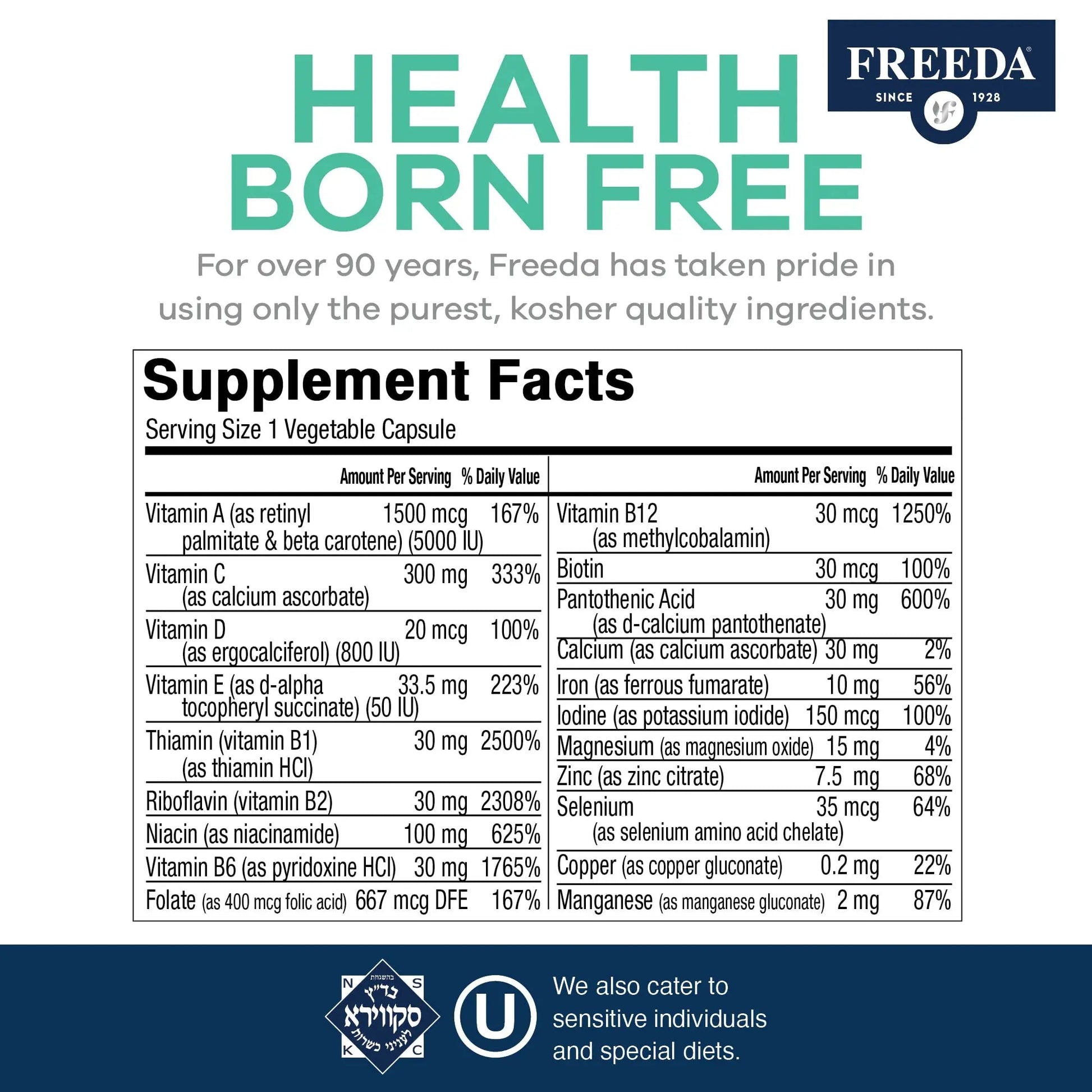 FREEDA Multivitamin One Daily – Quintabs-M with Iron – Kosher Multi Vitamins Supplements for Women Health - Multivitamins for Women & Iron FREEDAAu supplements