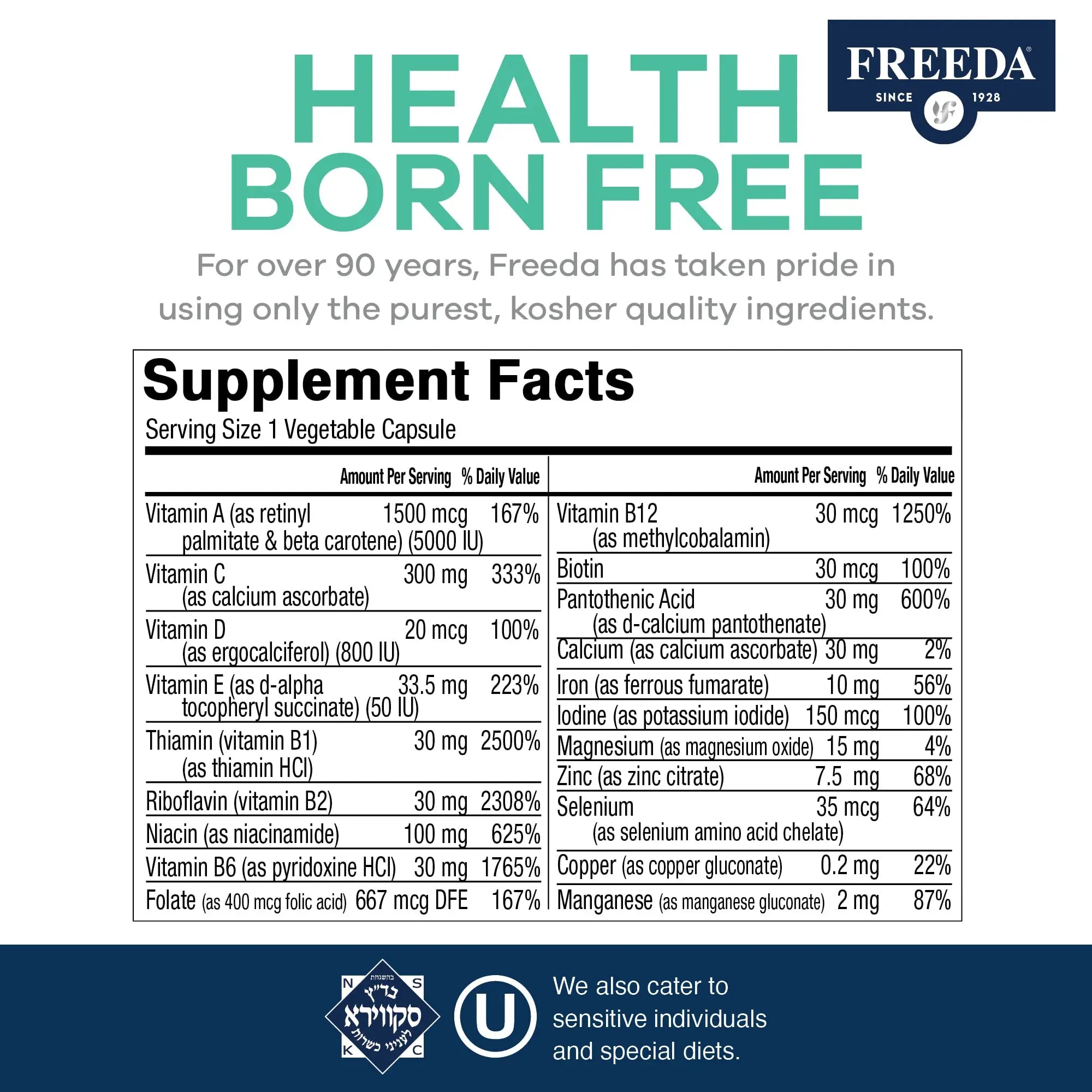 FREEDA Multivitamin One Daily – Quintabs-M with Iron – Kosher Multi Vitamins Supplements for Women Health - Multivitamins for Women & Iron FREEDAAu supplements