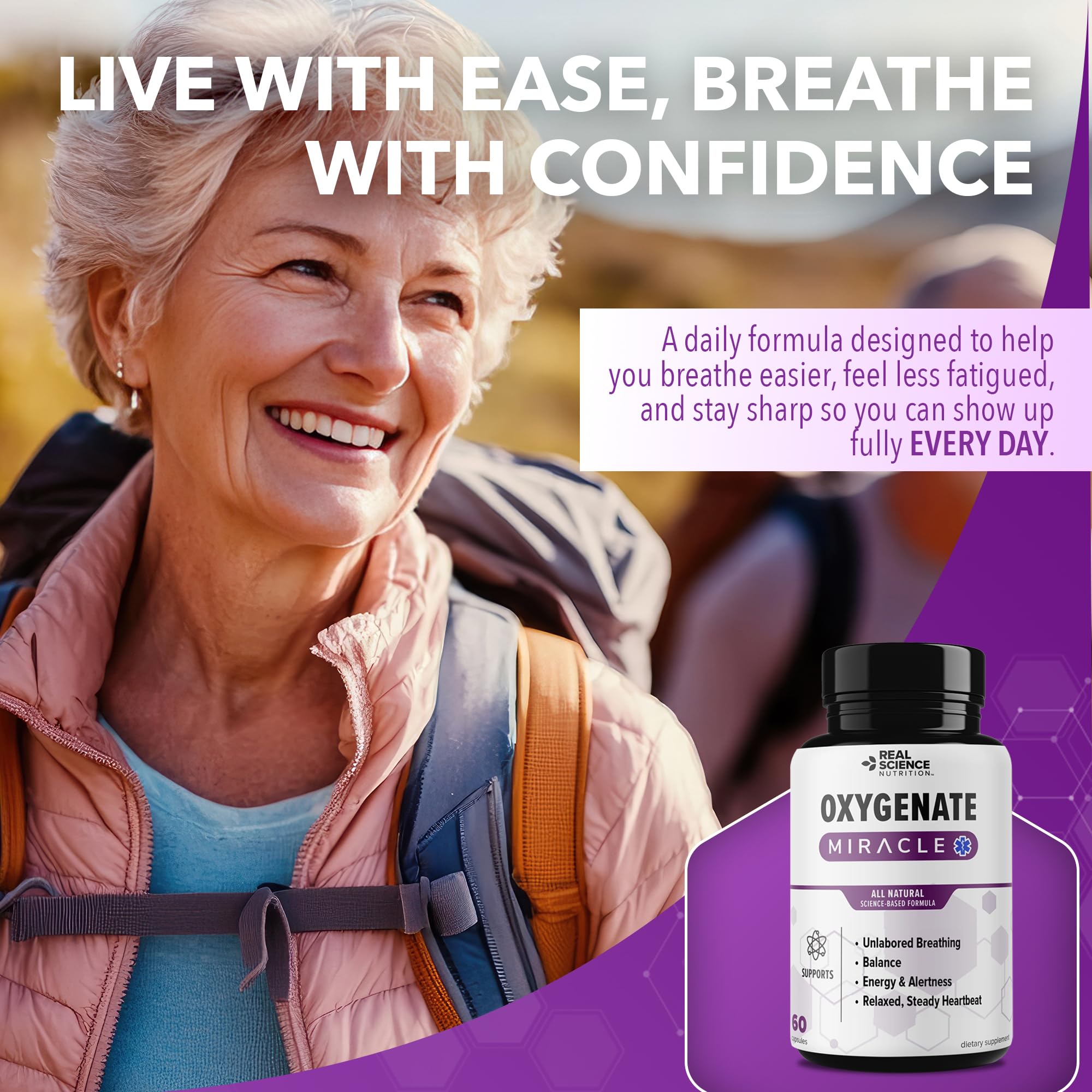 Real Science Oxygenate Miracle – Daily Lung & Circulation Support Supplement for Breathing Comfort and Energy – Supports Respiratory Function and Overall Wellness, 60 Caps Real Science NutritionAu supplements