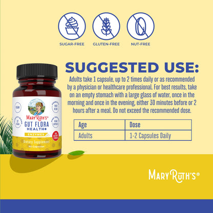 MaryRuth Organics Gut Flora Health+ Enzymes | Up to 2 Month Supply | Prebiotic Probiotic Digestive Enzymes Blend for Healthy Gut Biome & Digestive Support | Gastrointestinal Health | 60 Capsules MARYRUTH'SUS supplements