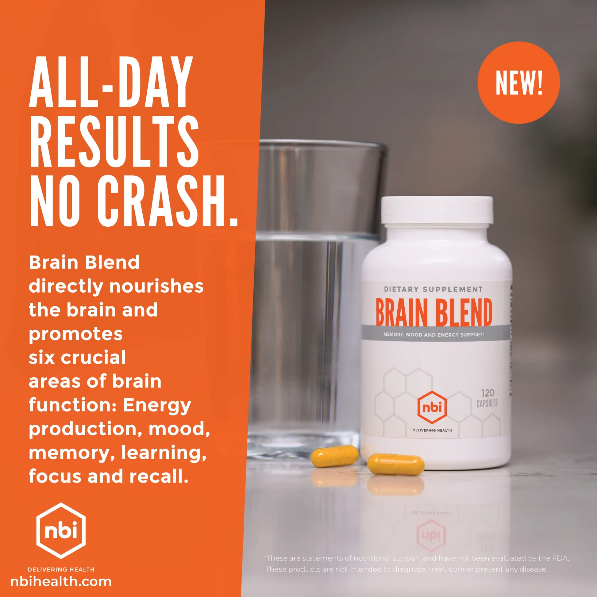 NBI Brain Blend for Memory, Focus, Concentration, Cognitive Function for Men & Women | Caffeine-Free with ALCAR, Alpha Lipoic Acid, Huperzine A, Turmeric | Nootropic | 120ct Capsules NBIAu supplements