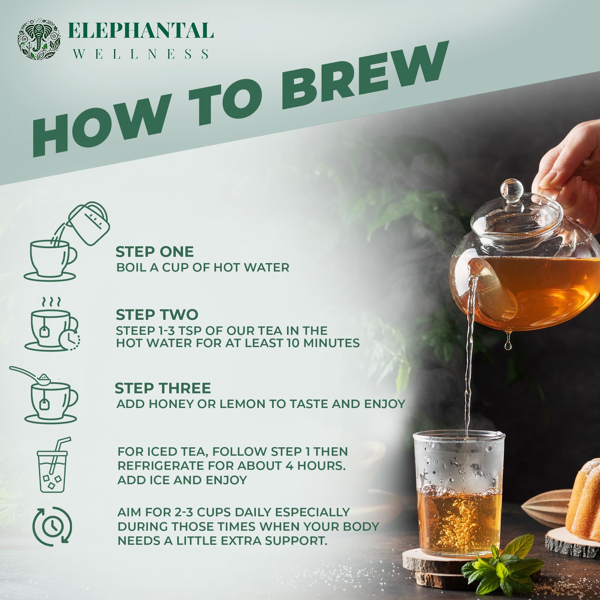 Elephantal Wellness Premium Brain Herbal Tea | Nootropic Focus & Mental Clarity with Ginkgo, Bacopa, Gotu Kola & Rosemary | Non-GMO, Caffeine-Free Coffee Alternative, Handmade Loose Leaf Blend, 2oz Loose Leaf, 20 Servings Elephantal WellnessAu supplements