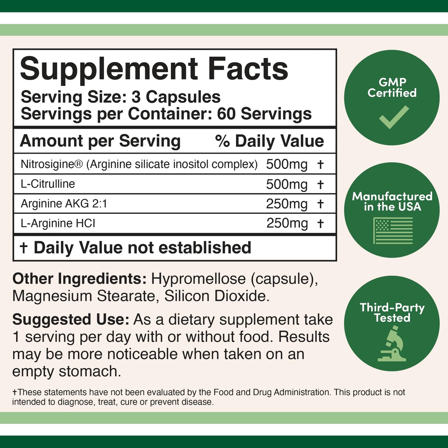 Nitric Oxide Supplement (Stim Free Pre Workout) - Nitric Oxide Booster with Nitrosigine Double Wood SupplementsUS supplements