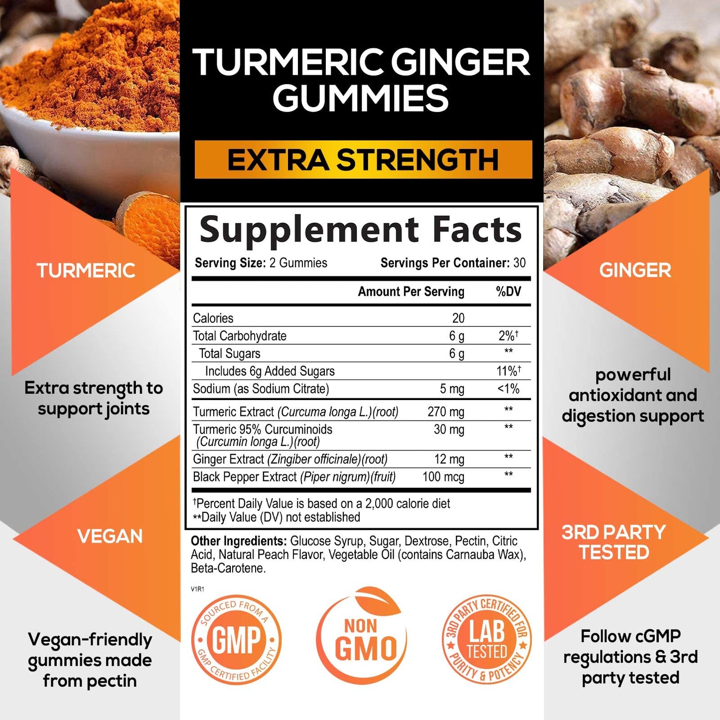 Turmeric Ginger Gummies - Vegan Turmeric Curcumin Gummy with 95% Curcuminoids Nature's NutritionUS supplements