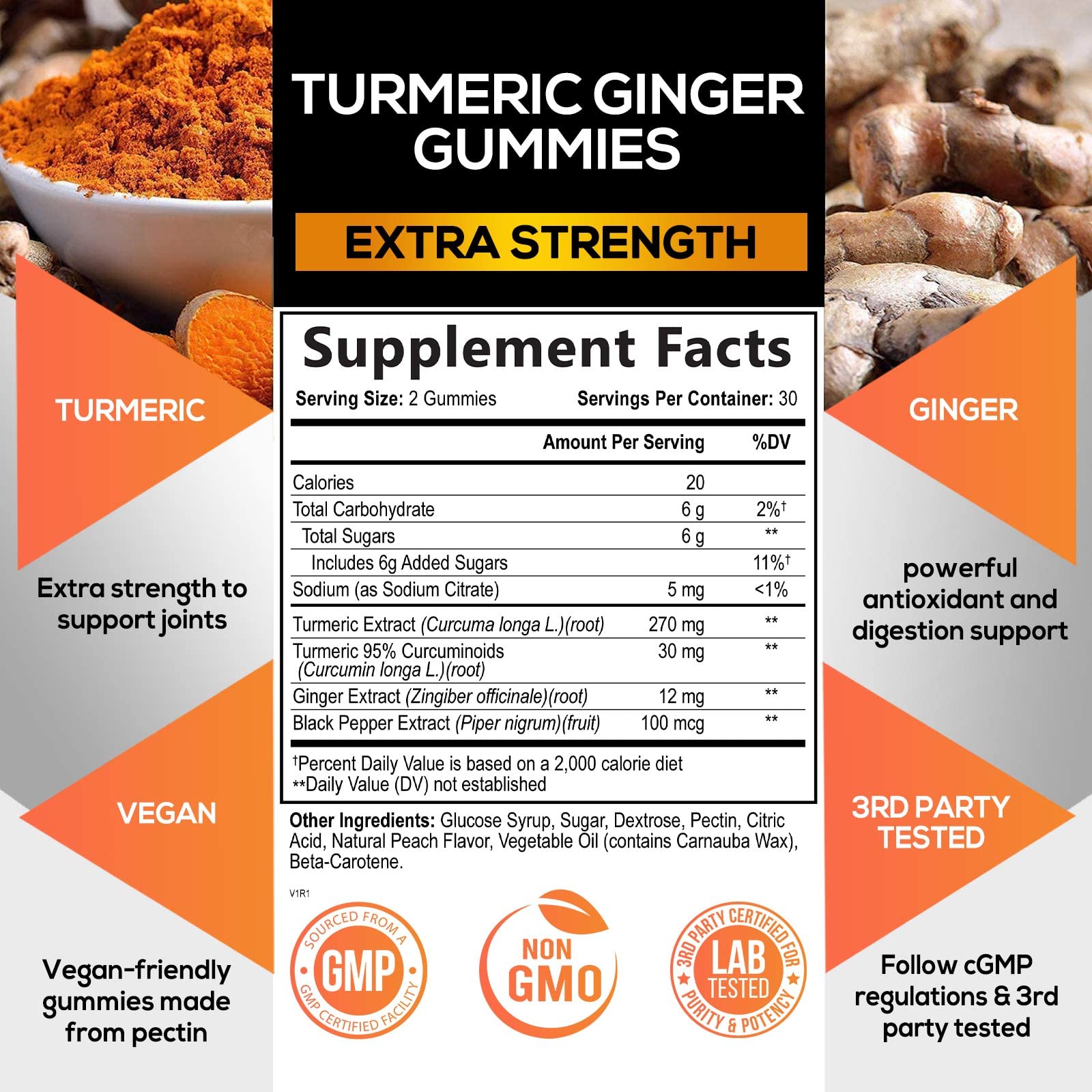 Turmeric Ginger Gummies - Vegan Turmeric Curcumin Gummy with 95% Curcuminoids Nature's NutritionAu supplements