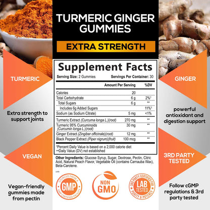 Turmeric Ginger Gummies - Vegan Turmeric Curcumin Gummy with 95% Curcuminoids Nature's NutritionUS supplements