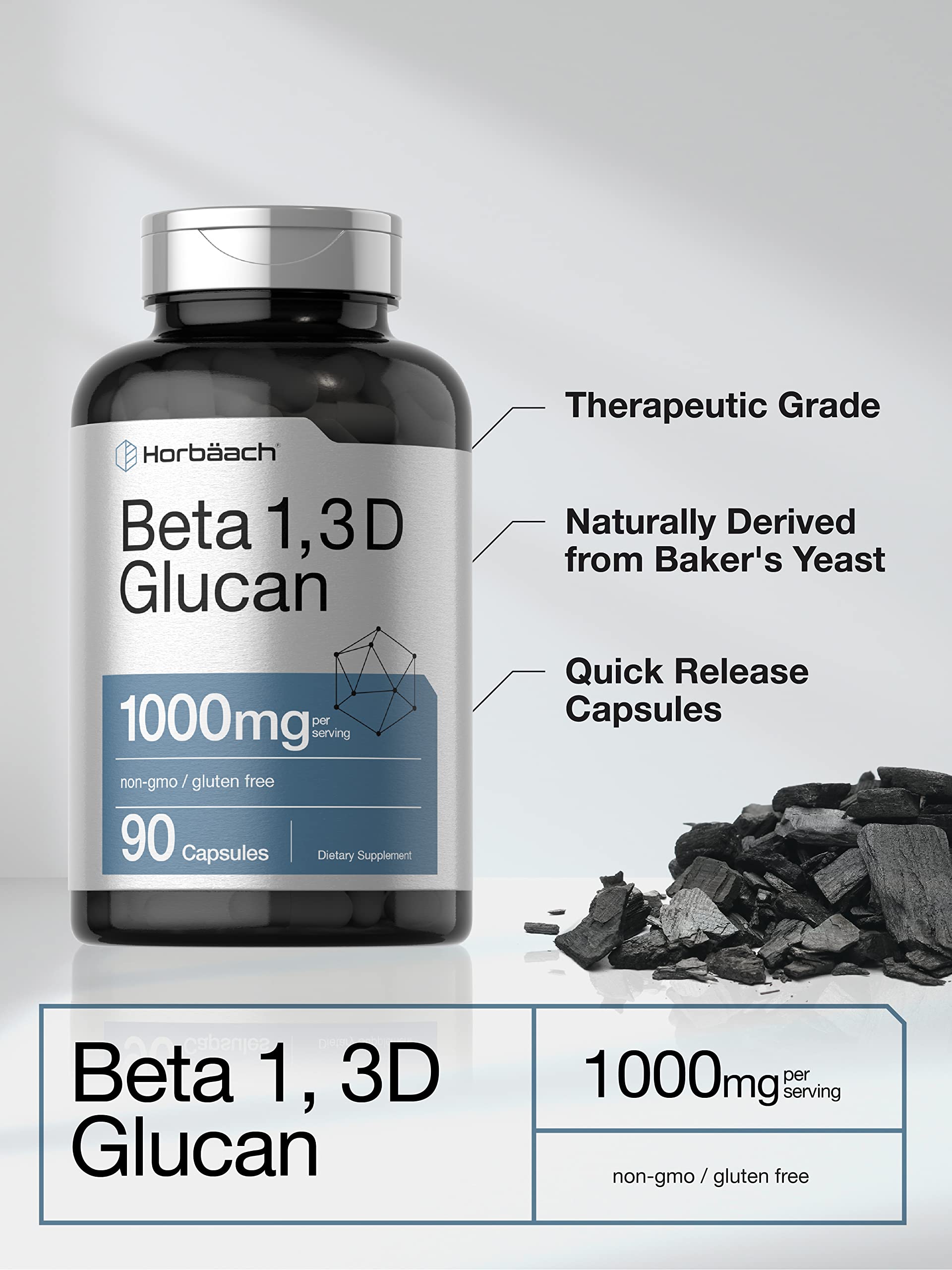 Beta Glucan 1 3D 1000 mg | 90 Capsules | Beta 1,3, 1,6 D Glucan | Non-GMO, Gluten Free HorbäachAu supplements