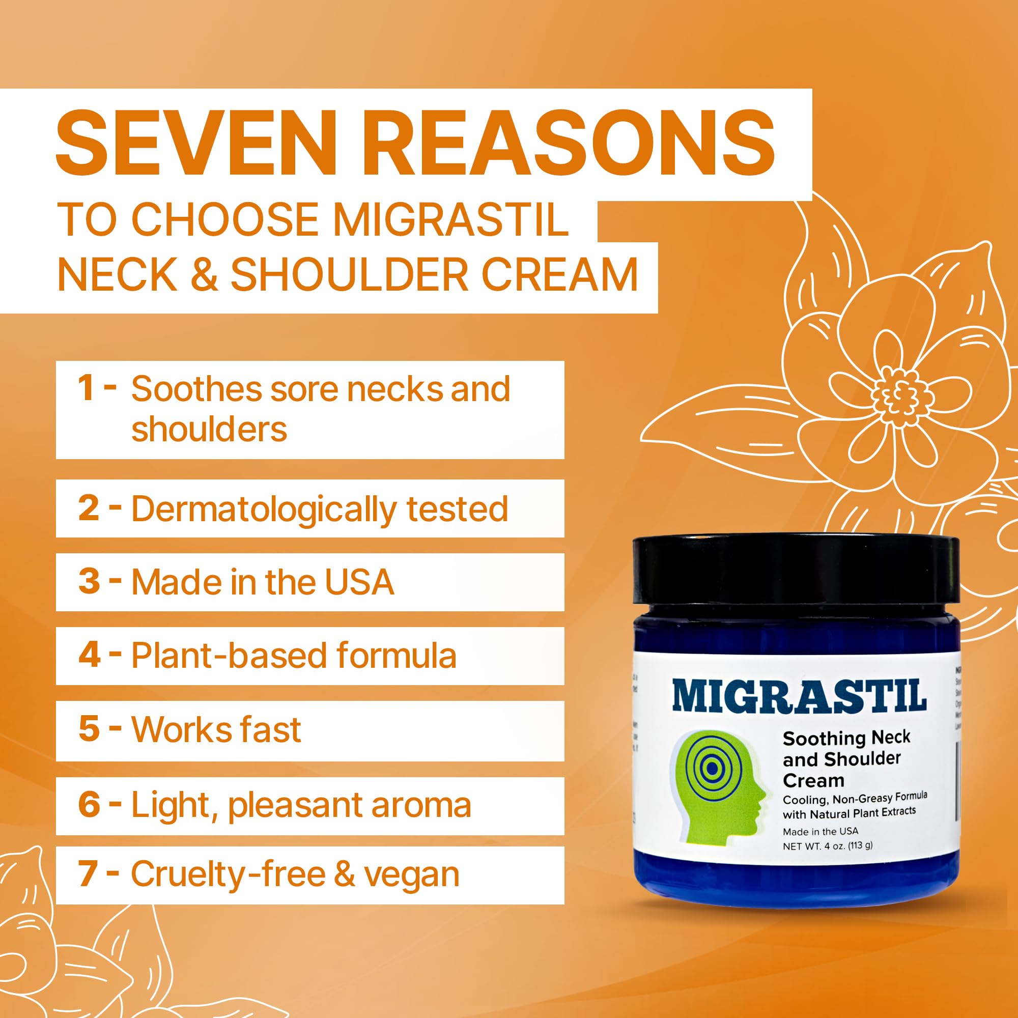 Basic Vigor Migrastil Neck & Shoulder Cream. Cooling Comfort for Migraines, Tech Neck & Tension. (4 oz.) Made in The USA. Basic VigorAu supplements
