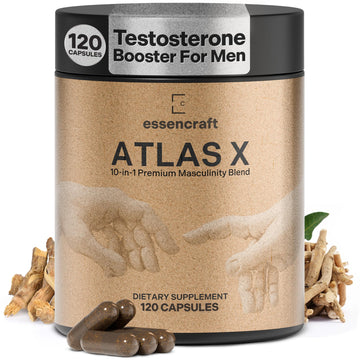 Essencraft Atlas X Testosterone Supplement for Men – 10-in-1 Natural Testosterone Booster & Muscle Booster w/Shilajit, Zinc, Tongkat Ali, & More (120 Capsules) EssencraftAu supplements