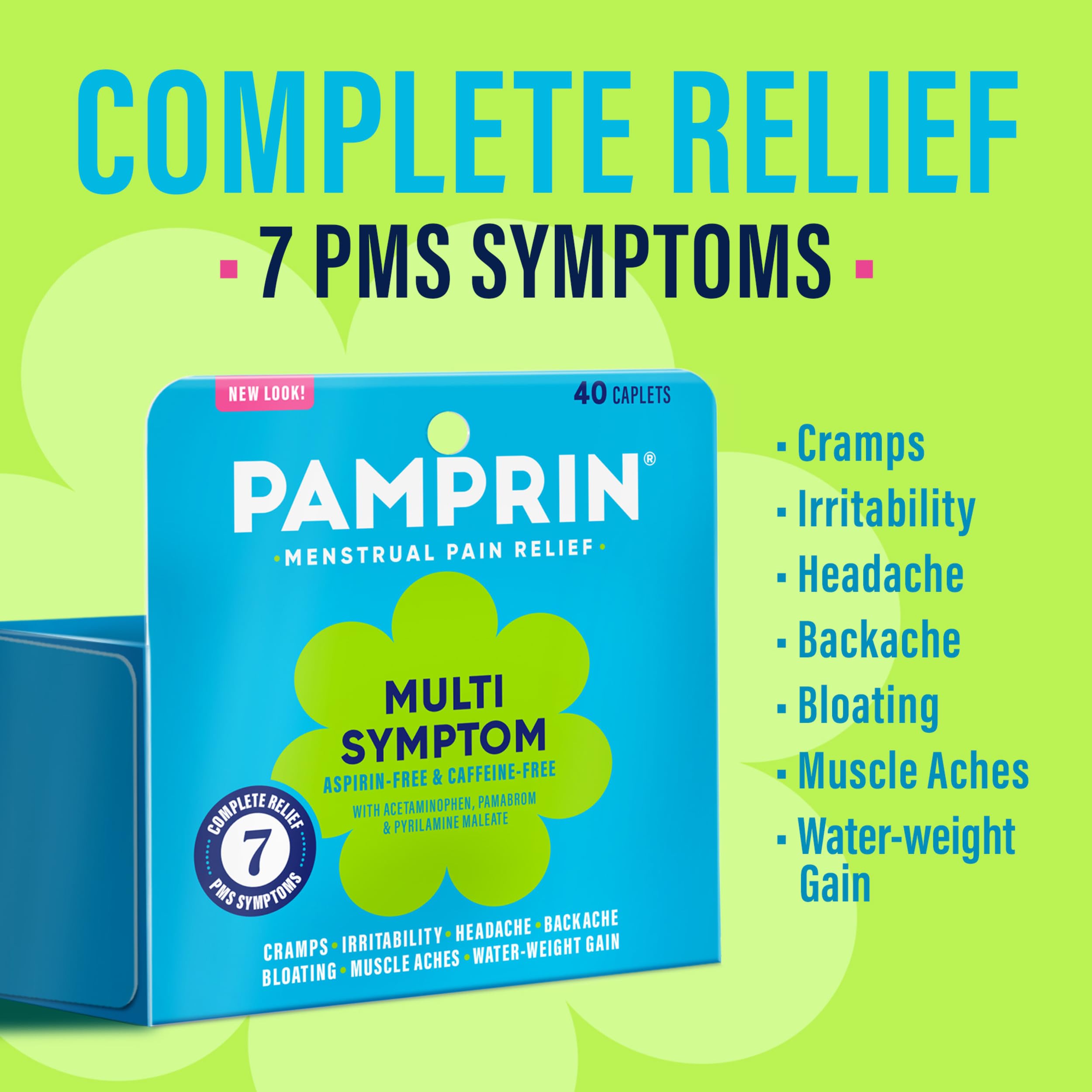 Pamprin Multi-Symptom Formula, with Acetaminophen, Menstrual Period Symptoms Relief including Cramps, Pain, Bloating, and Irritability 40 Caplets PamprinAu supplements