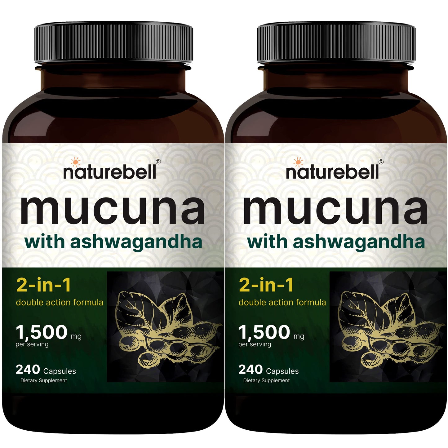 2 Pack NatureBell Mucuna Pruriens Capsules, 1500mg Per Serving, Made with Mucuna NatureBellUS supplements