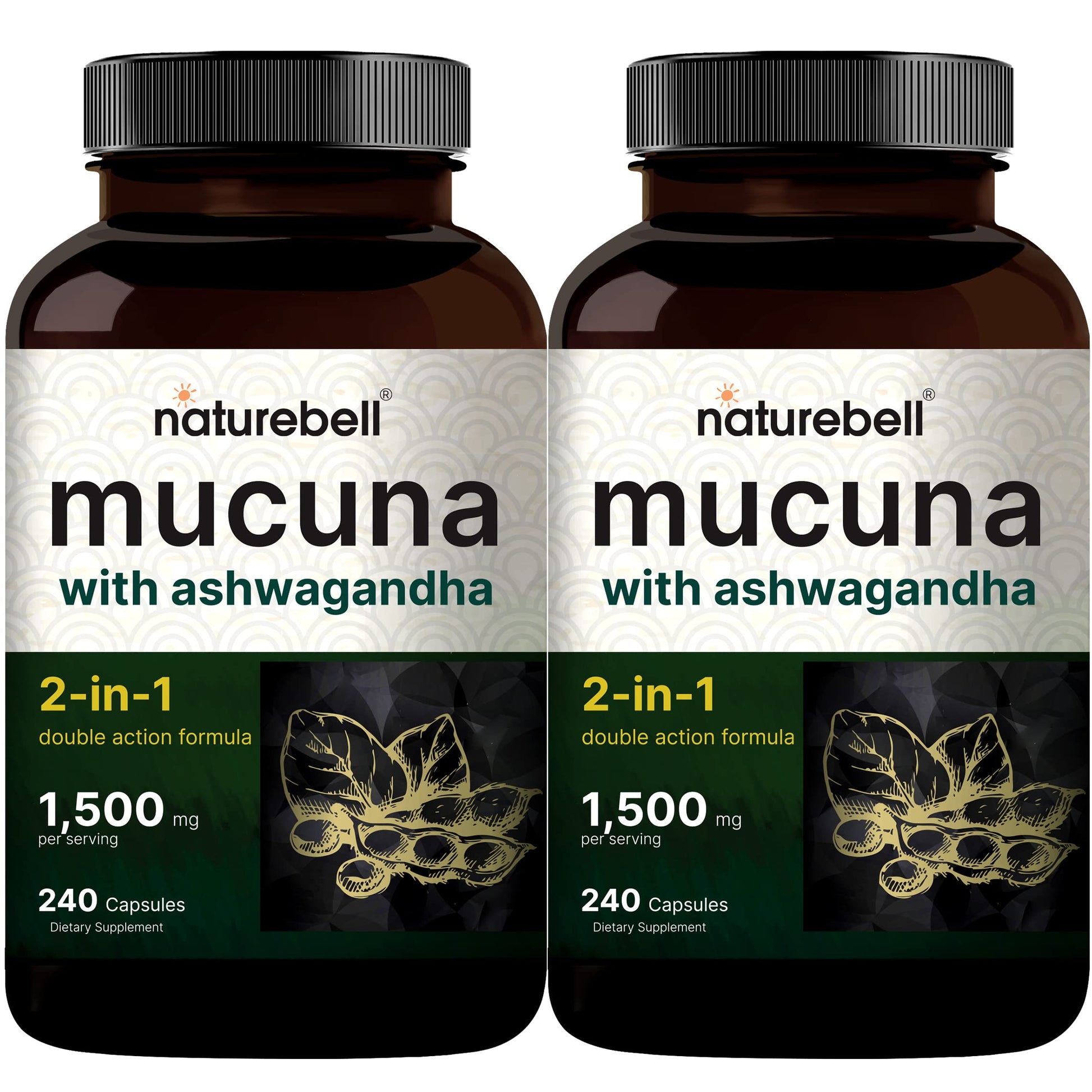 2 Pack NatureBell Mucuna Pruriens Capsules, 1500mg Per Serving, Made with Mucuna NatureBellUS supplements