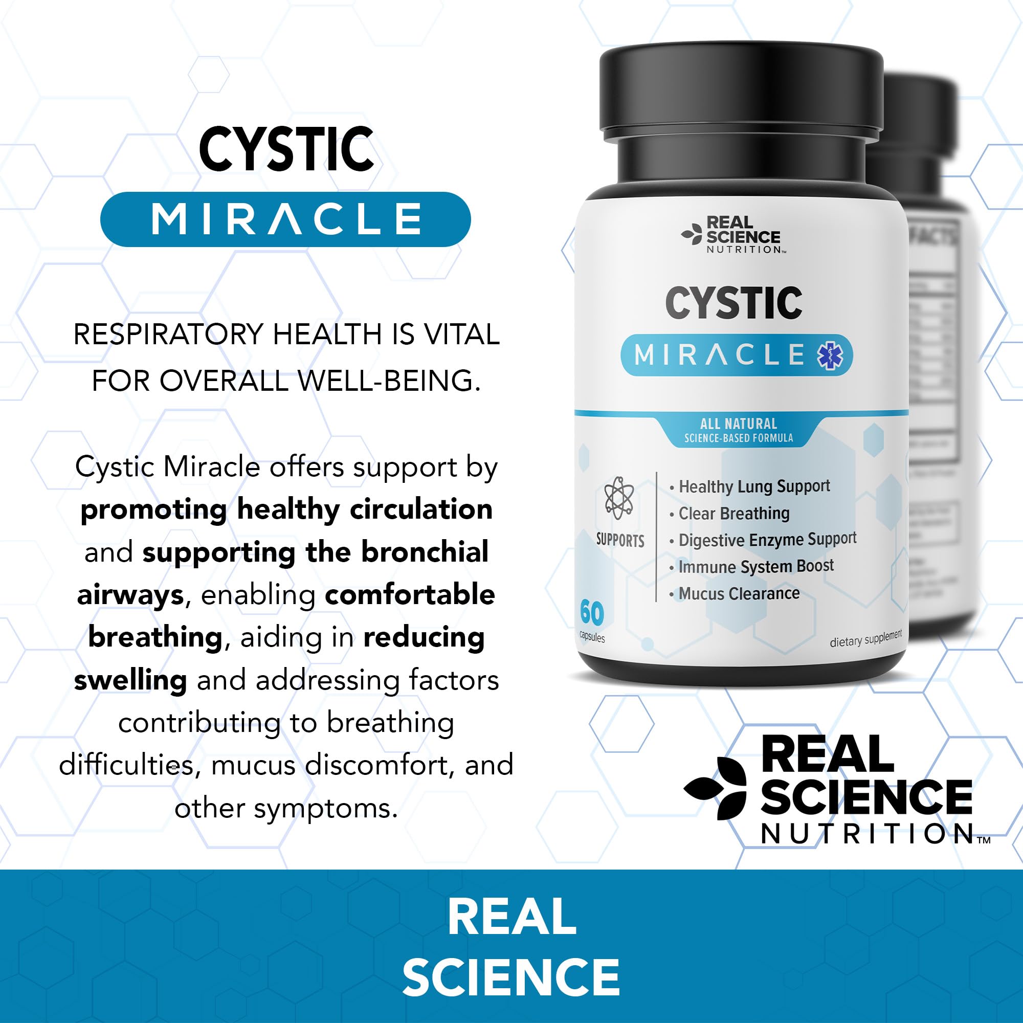 Real Science Cystic Miracle - Lung Support Supplement for Breathing Support and Mucus Clearance – with Vinitrox & GABA to Help Clear Lungs and Aid Respiratory Health, Made in USA, 60 Caps Real Science NutritionAu supplements