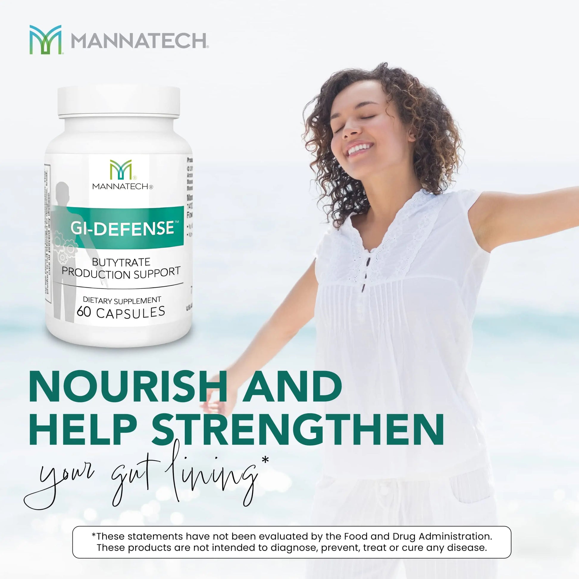 Mannatech Butyrate Supplement - Supports Gut Barrier Function, Intestinal Health, and Digestive Comfort - Promotes Short Chain Fatty Acid Production, Immune Support Supplement GI-Defense 60 Capsules Mannatechnz supplements