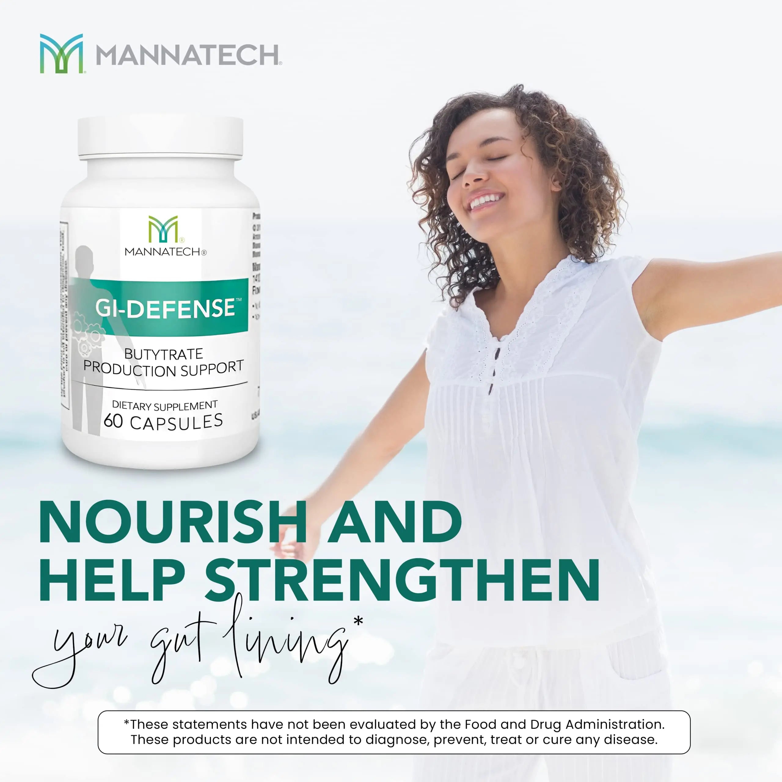 Mannatech Butyrate Supplement - Supports Gut Barrier Function, Intestinal Health, and Digestive Comfort - Promotes Short Chain Fatty Acid Production, Immune Support Supplement GI-Defense 60 Capsules Mannatechnz supplements