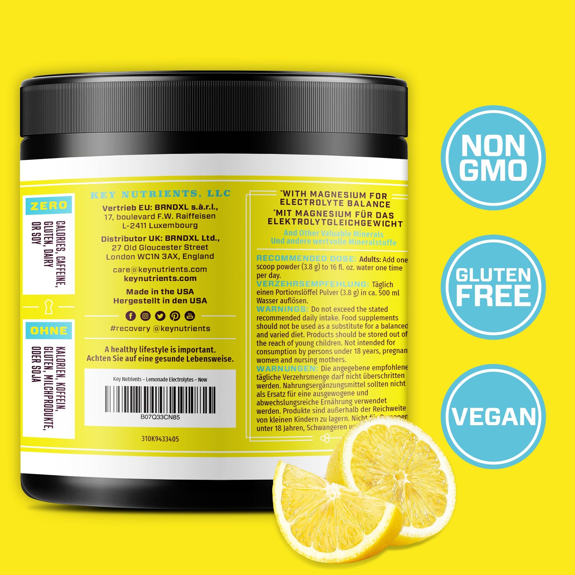Key Nutrients Electrolytes Hydration Powder - Refreshing Lemonade Drink Mix KEY NUTRIENTSAu supplements