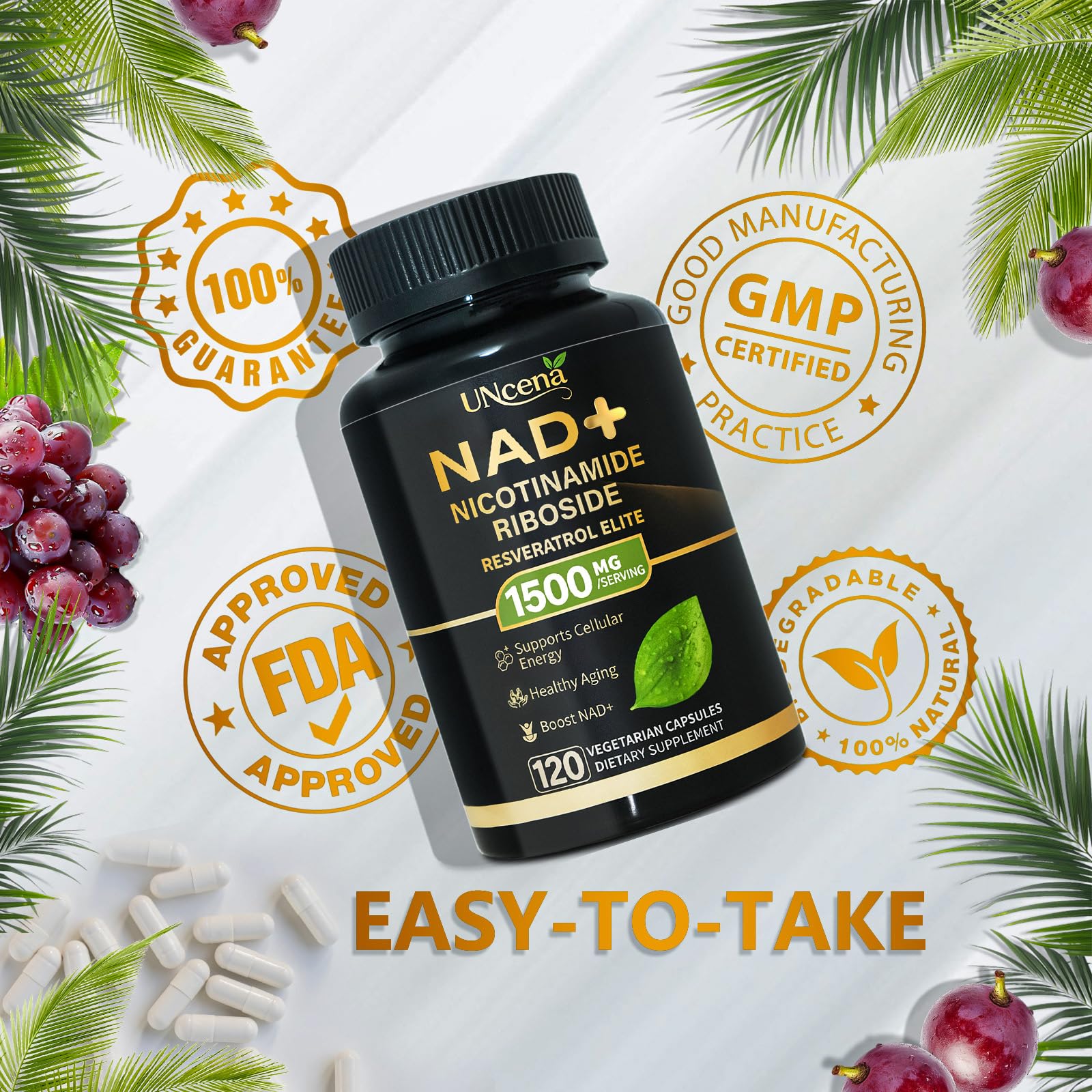 UNcena NAD Supplement 1500mg - Liposomal NAD+ Nicotinamide Riboside with Resveratrol, NAD Plus Boosting - Support Cellular Health, Stamina & Healthy Aging for Women & Men- 120 Capsules UNcenaAu supplements