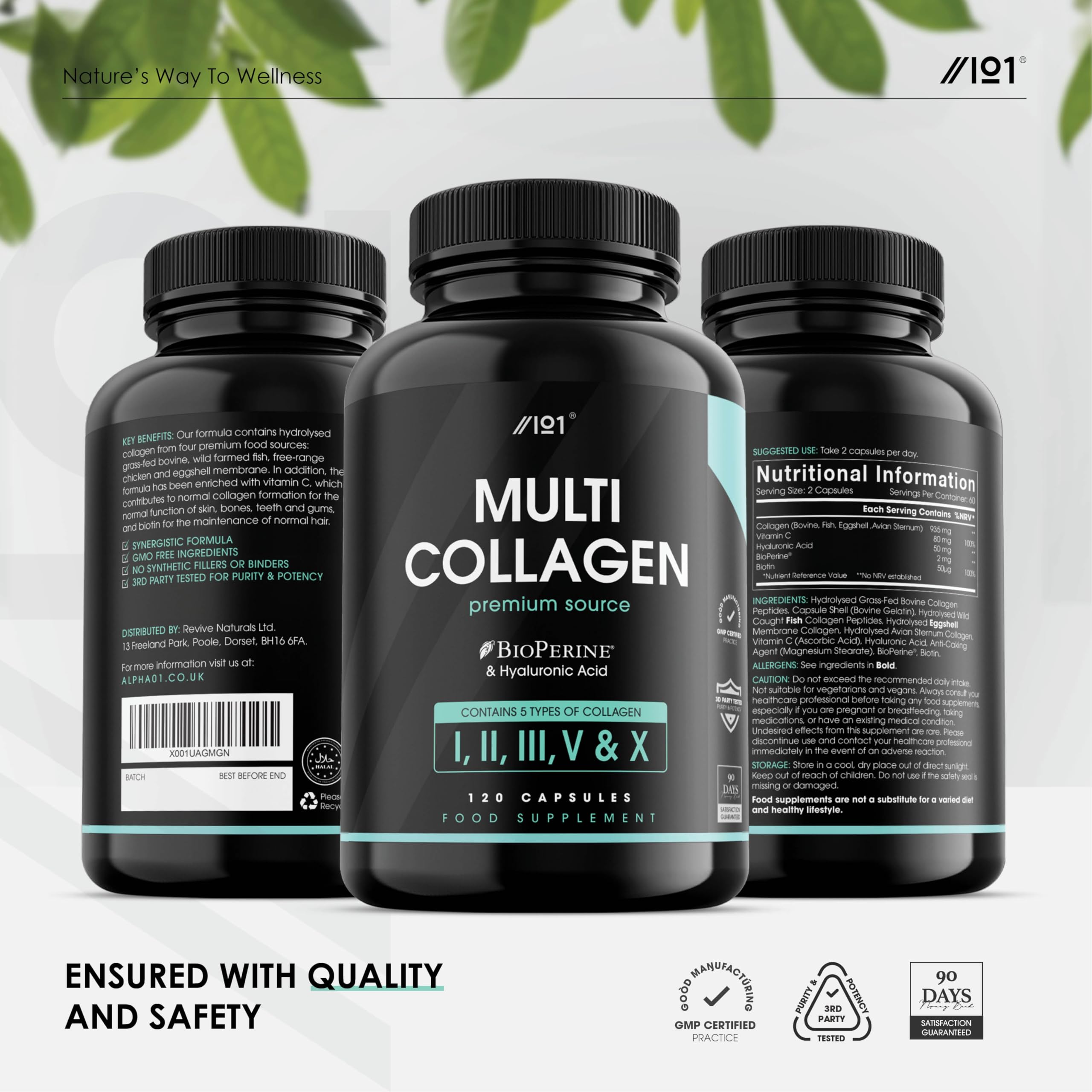 Multi Collagen Capsules - 120 Capsules - Types I, II, III, V & X - Wild Caught Fish, Grass Fed Bovine, Eggshell Revive NaturalsAu supplements