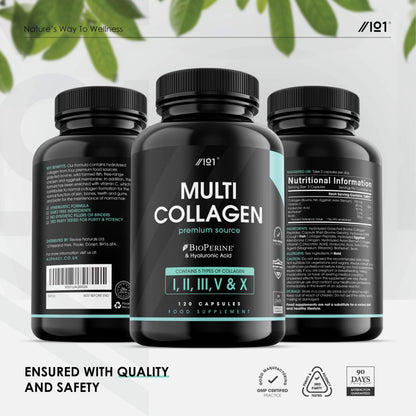 Multi Collagen Capsules - 120 Capsules - Types I, II, III, V & X - Wild Caught Fish, Grass Fed Bovine, Eggshell Revive NaturalsUS supplements