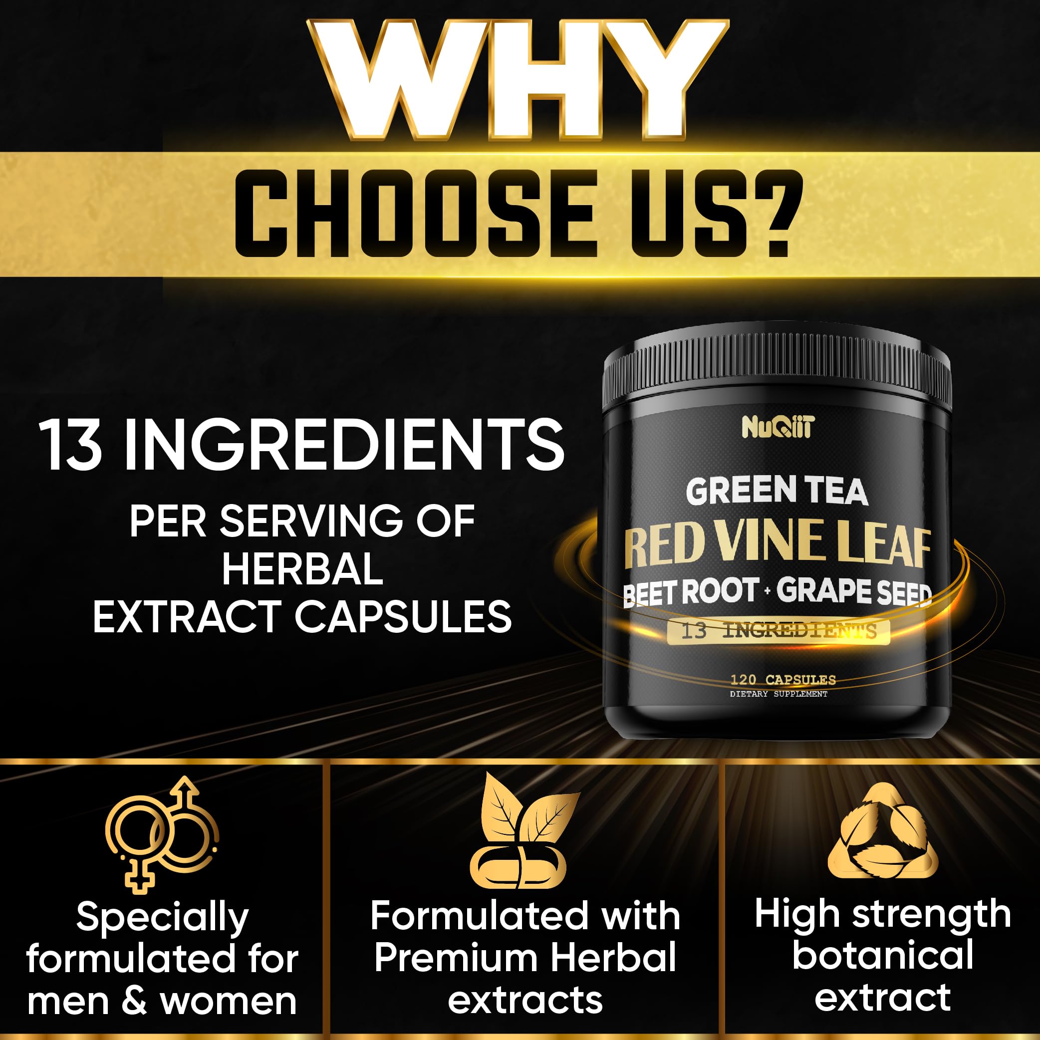 Red Vine Leaf Extract 15000mg Beet Root 3000mg Organic Green Tea 3000mg Supplement & More - Support Heart Health, Strength, Immune System & Body Management - 120 Vegan Capsules for 2-Month Supply NUQIITAu supplements