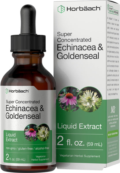 Echinacea Goldenseal Liquid Extract | 2 fl oz | Alcohol Free Tincture Drops | Vegetarian HorbäachUS supplements