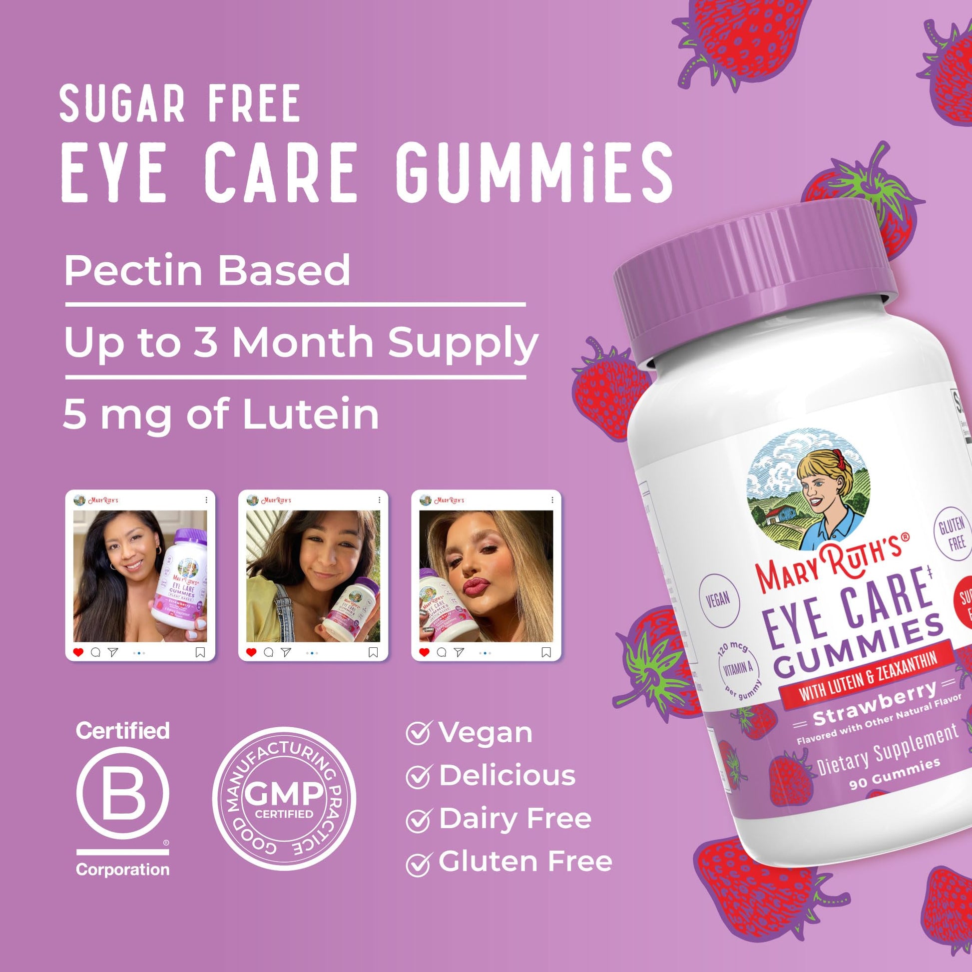 MaryRuth Organics Eye Care Gummies | Eye Health Vitamins for Adults and Kids | Lutein and Zeaxanthin Supplements | for Eyes | Vegan | Non-GMO | Gluten Free | 90 Count MARYRUTH'SUS supplements