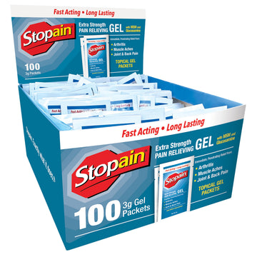 Stopain Pain Relief 3g Gel Packets, 100ct, 8% Menthol, Topical Pain Relief, Knee Pain Relief, Back Pain Relief, and Arthritis Pain Relief, Perfect for Workplace First Aid Cabinets, Made in USA StopainAu supplements