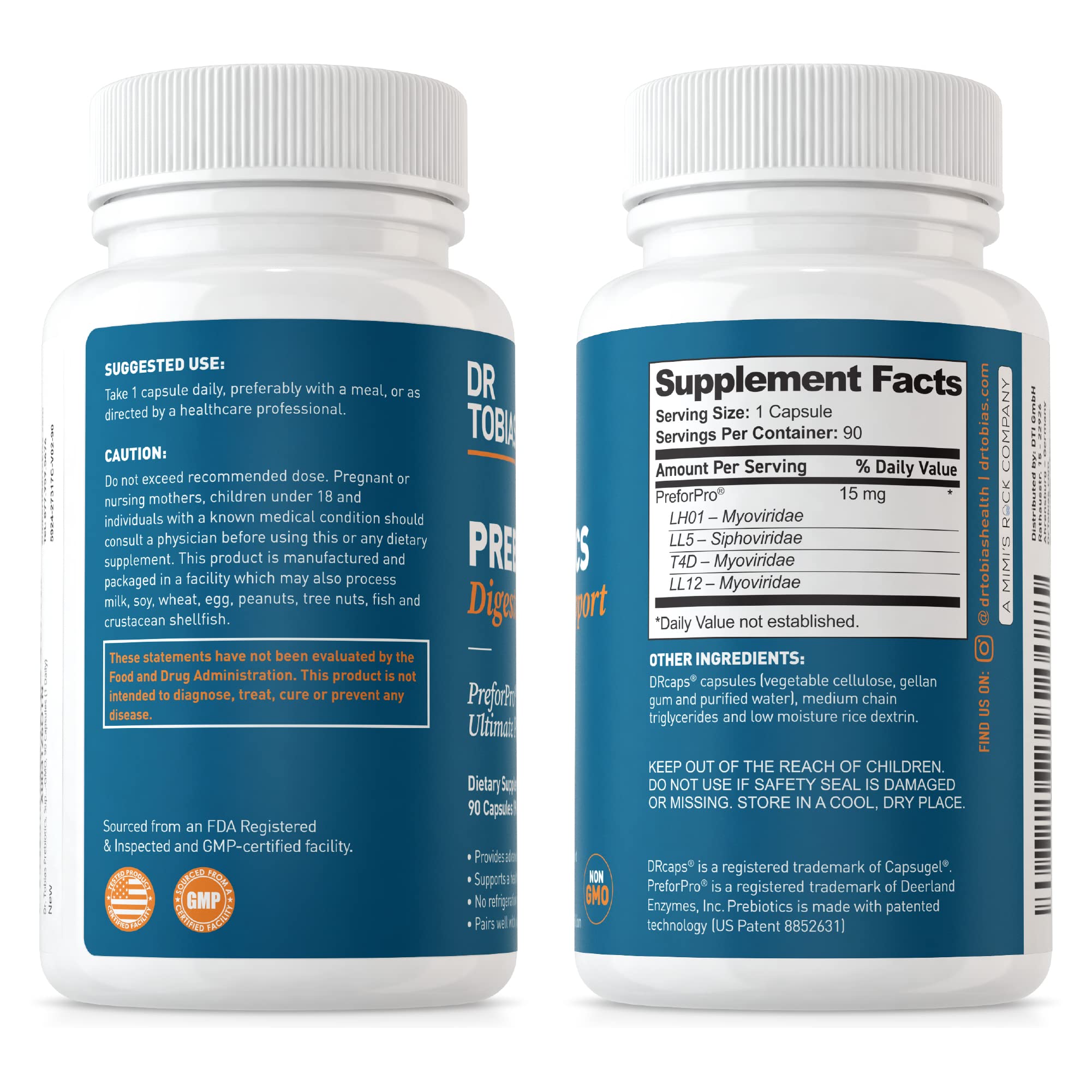 Dr. Tobias Prebiotics, Supports Digestion & Gut Health, Feed Good Probiotic Bacteria Dr. TobiasUS supplements