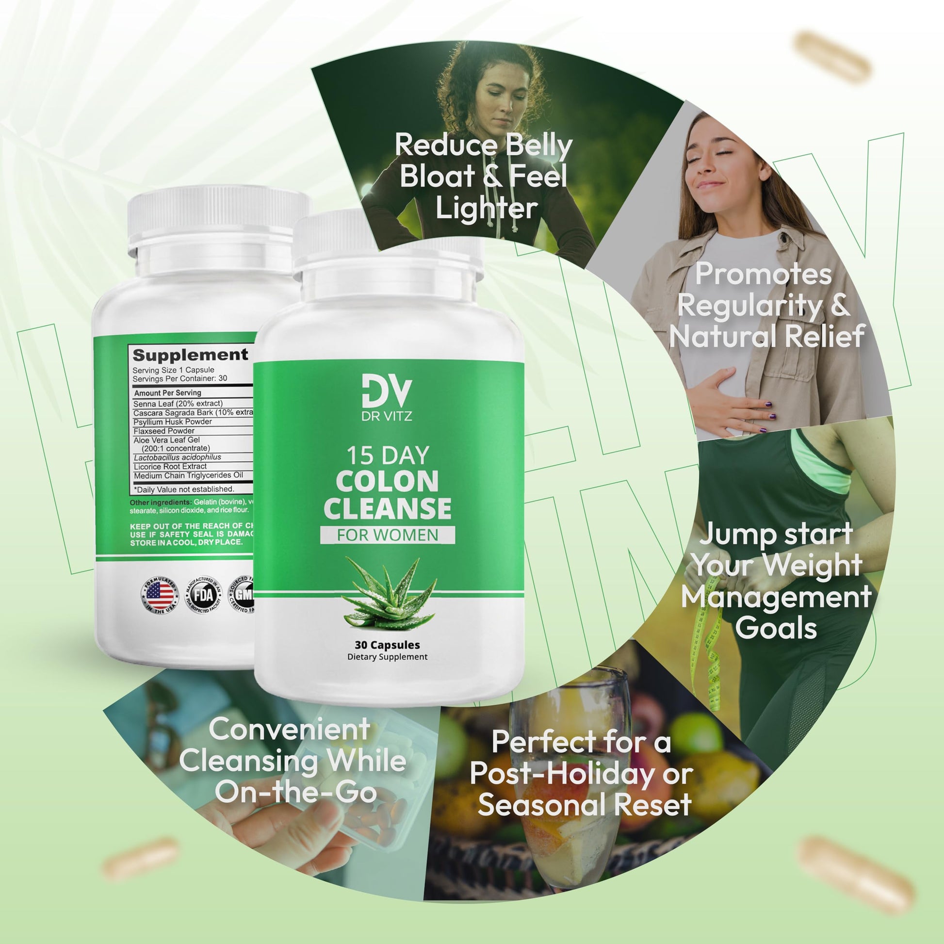 Dr Vitz 15 Day Colon Cleanse for Women – Natural Detox Pills with Herbs, Fiber & Probiotics – Bloating & Constipation Relief, Weight Loss & Gut Health Reset – 30 Capsules Dr VitzAu supplements